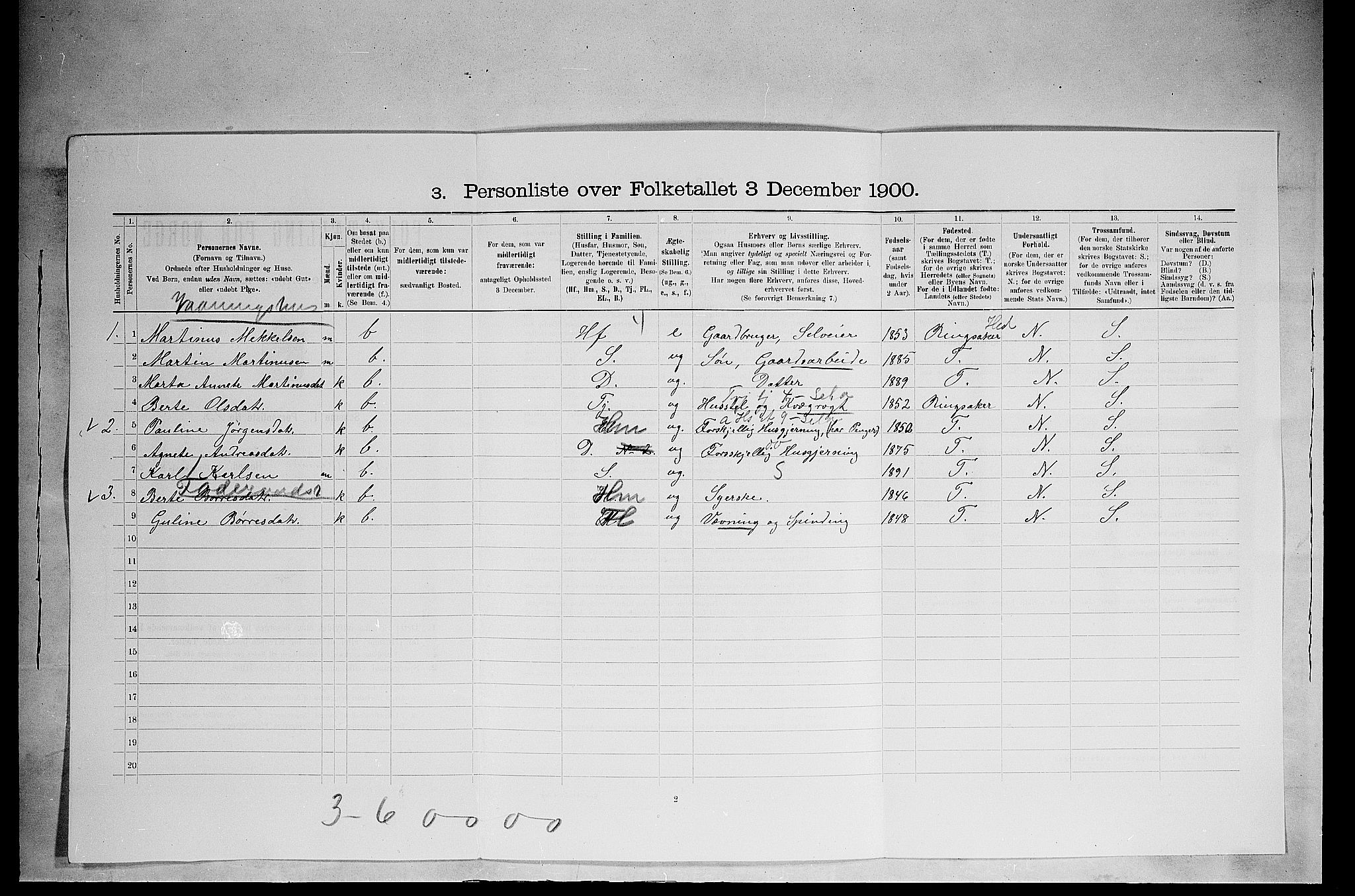 SAH, 1900 census for Nes, 1900, p. 91