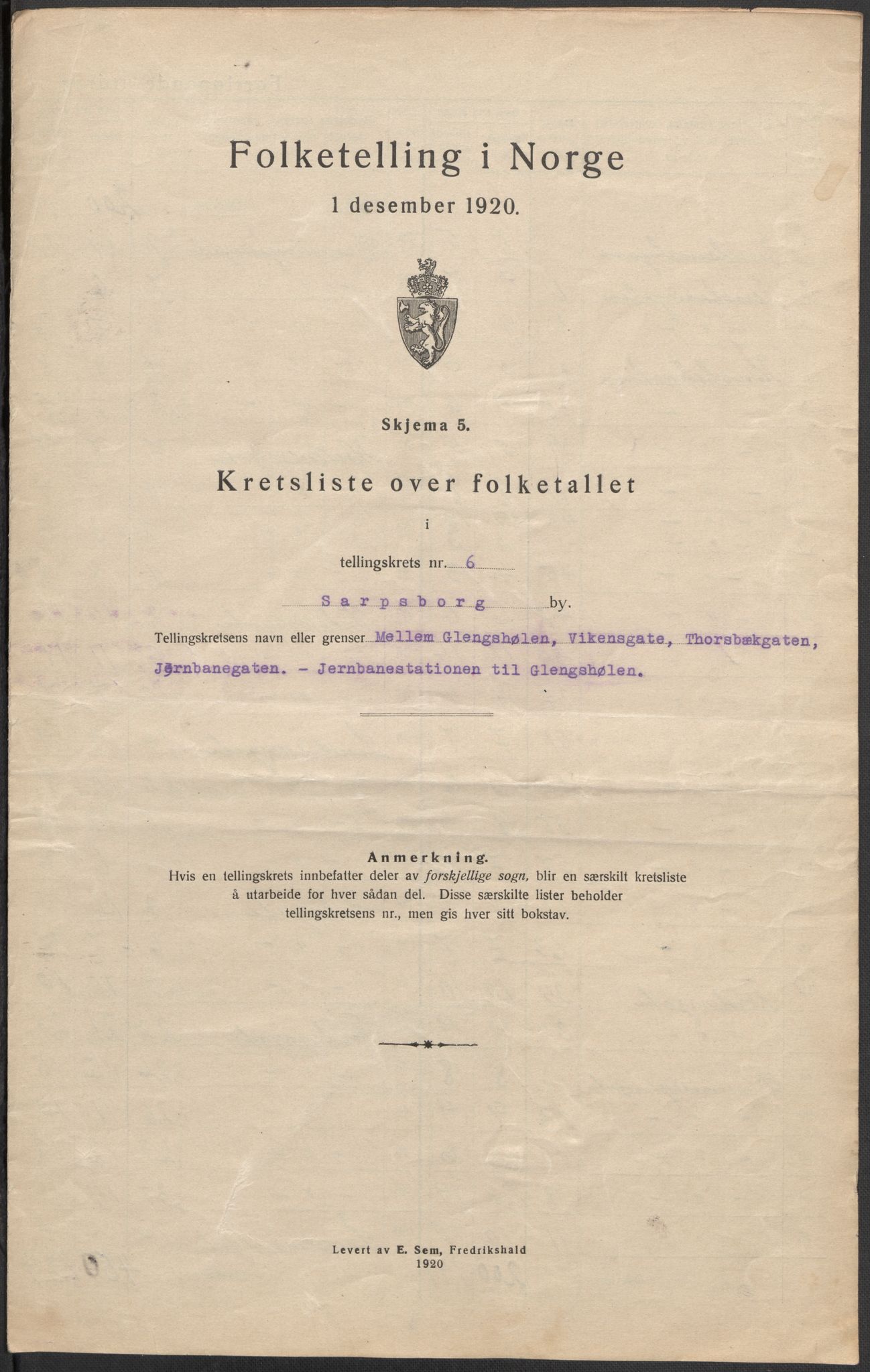 SAO, 1920 census for Sarpsborg, 1920, p. 19