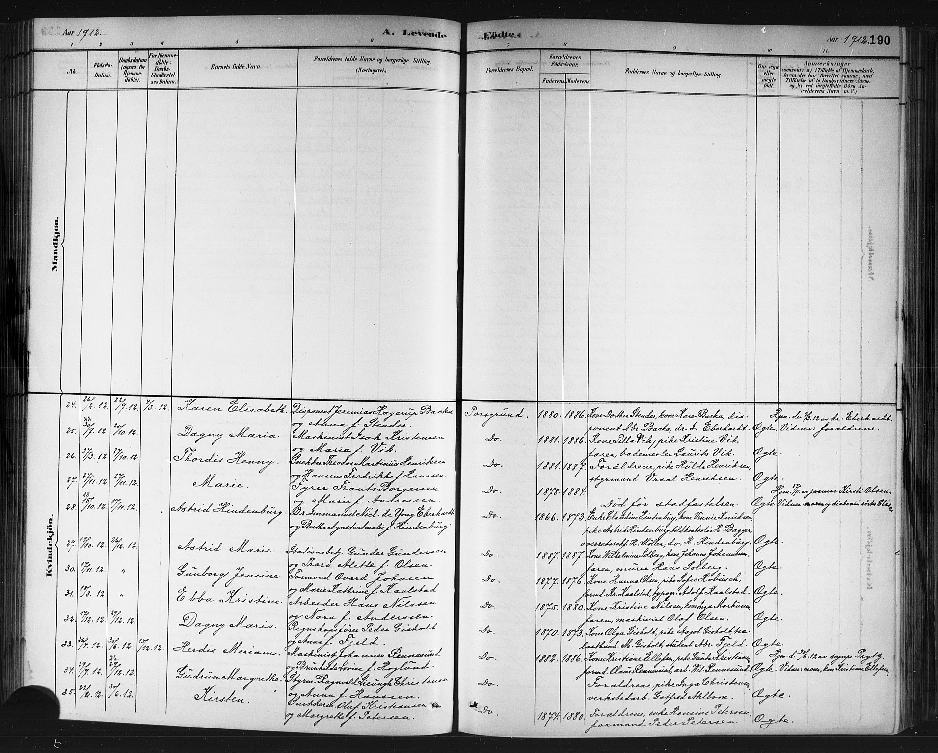 Porsgrunn kirkebøker , SAKO/A-104/G/Gb/L0005: Parish register (copy) no. II 5, 1883-1915, p. 190