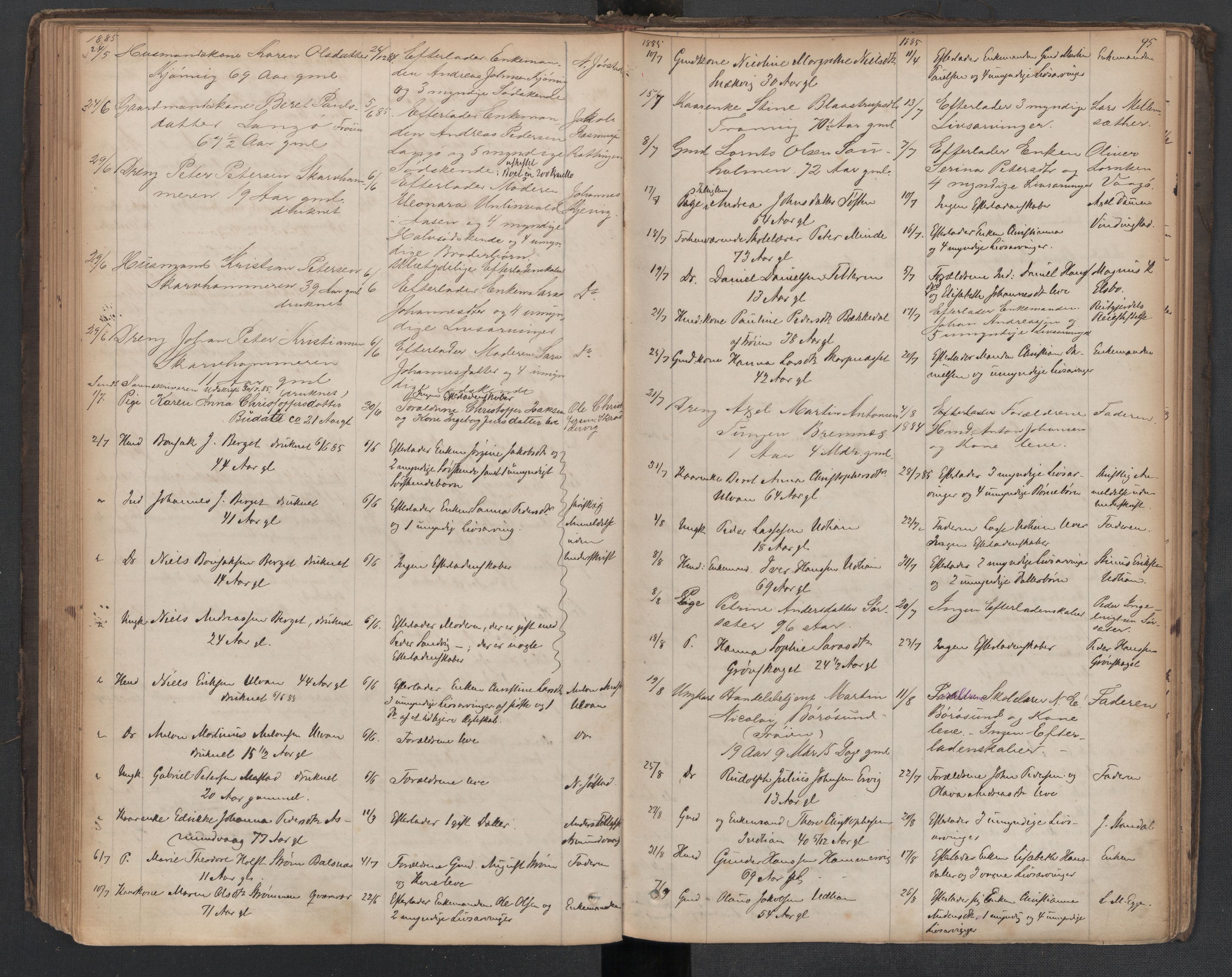 Hitra lensmannskontor, AV/SAT-A-1052/1/02/L0001: 2.01.01 Dødsfallsprotokoll, 1863-1909, p. 95