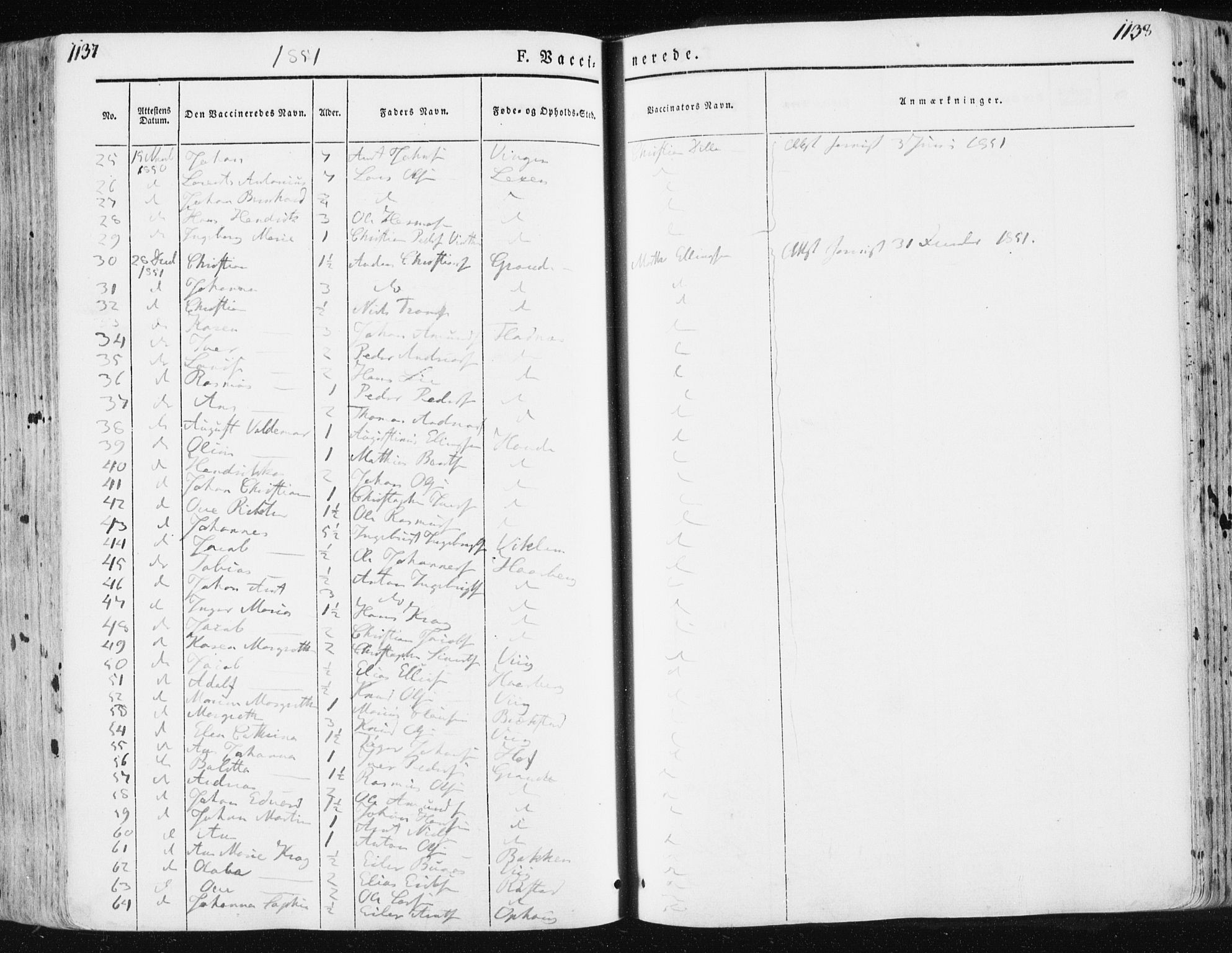 Ministerialprotokoller, klokkerbøker og fødselsregistre - Sør-Trøndelag, SAT/A-1456/659/L0736: Parish register (official) no. 659A06, 1842-1856, p. 1137-1138