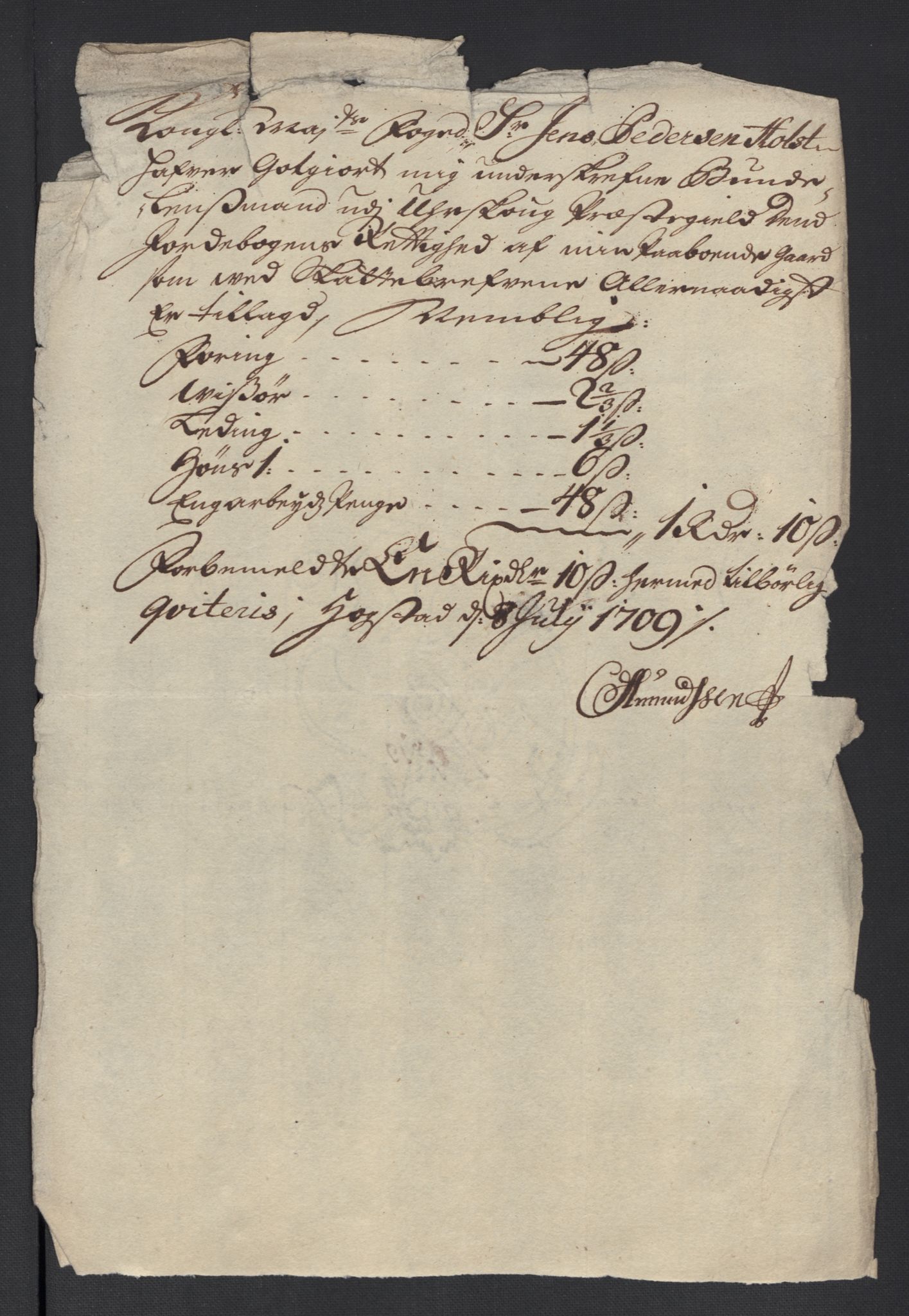 Rentekammeret inntil 1814, Reviderte regnskaper, Fogderegnskap, AV/RA-EA-4092/R11/L0591: Fogderegnskap Nedre Romerike, 1708-1709, p. 337