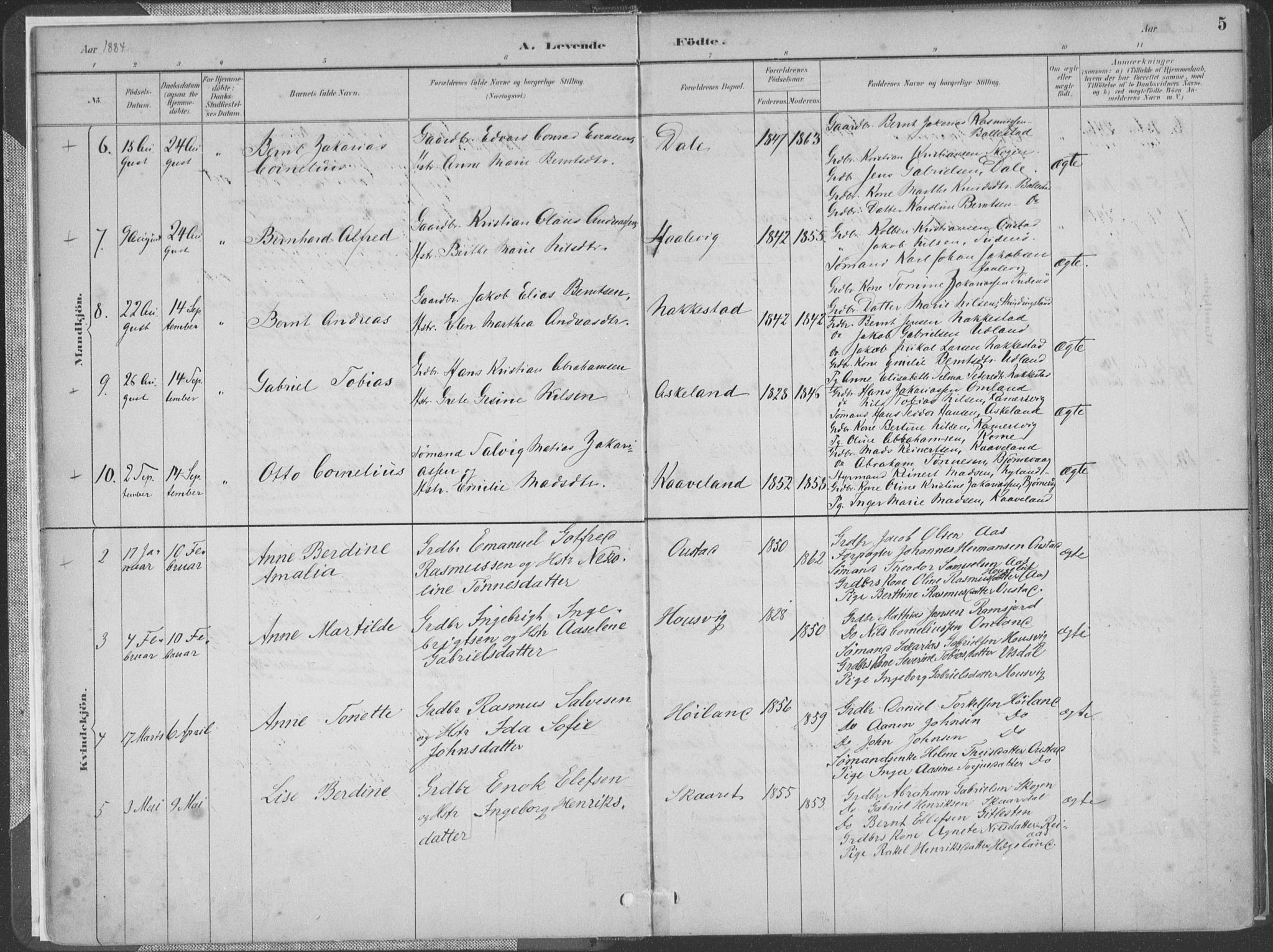 Lyngdal sokneprestkontor, AV/SAK-1111-0029/F/Fa/Faa/L0004: Parish register (official) no. A 4, 1883-1904, p. 5