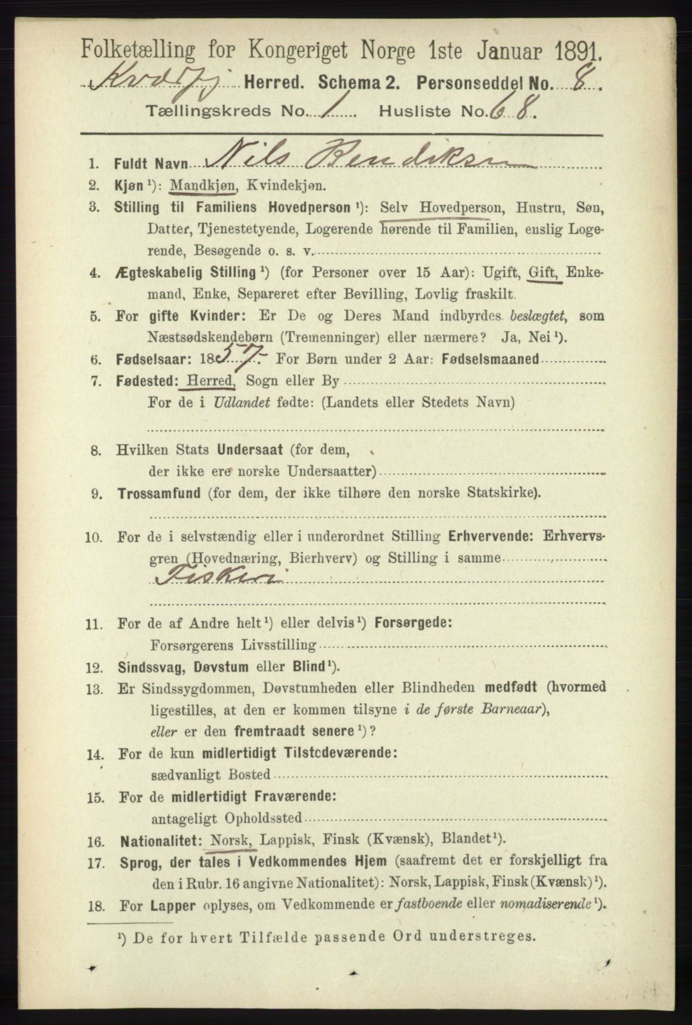 RA, 1891 census for 1911 Kvæfjord, 1891, p. 571