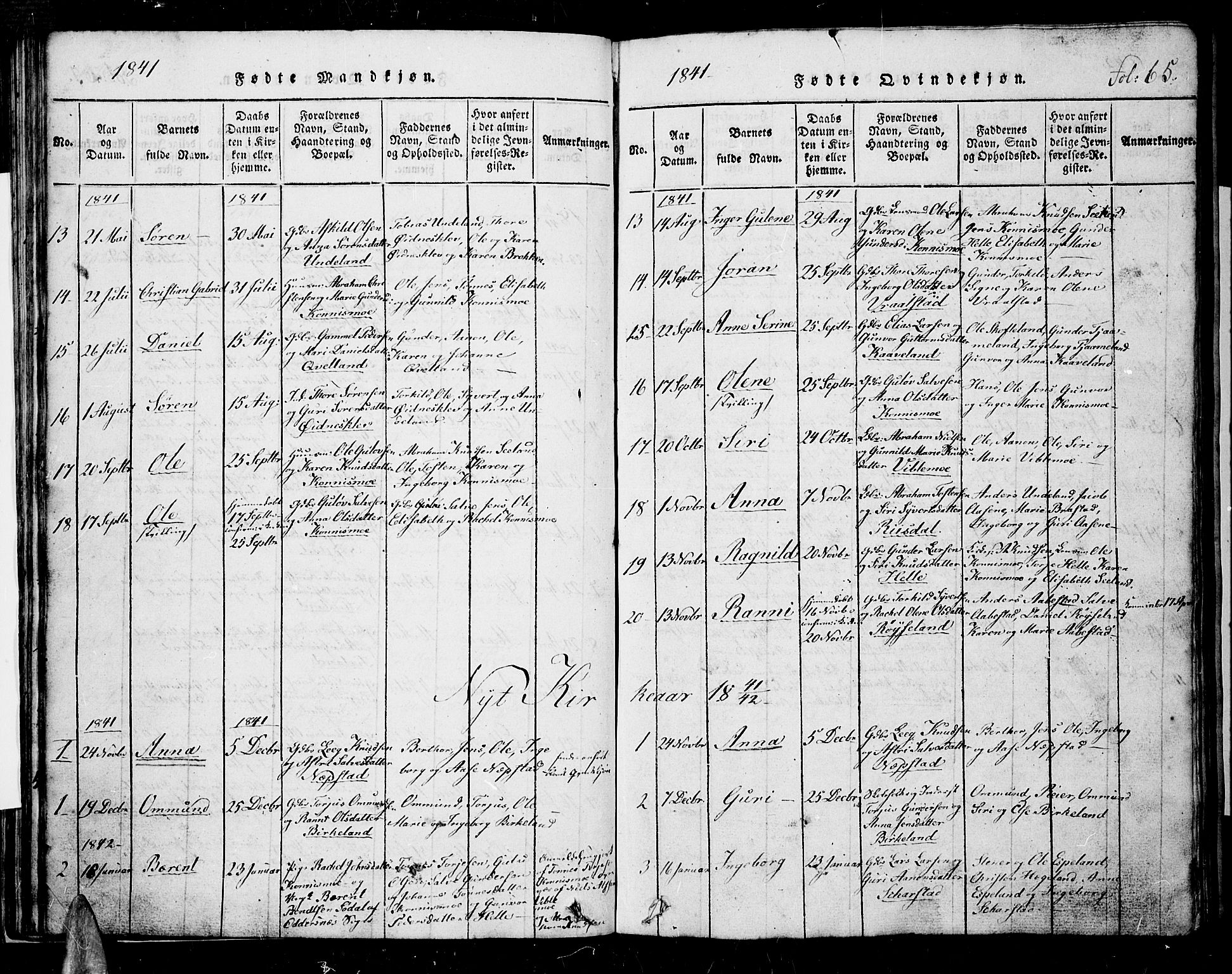 Nord-Audnedal sokneprestkontor, AV/SAK-1111-0032/F/Fb/Fba/L0001: Parish register (copy) no. B 1, 1815-1856, p. 65