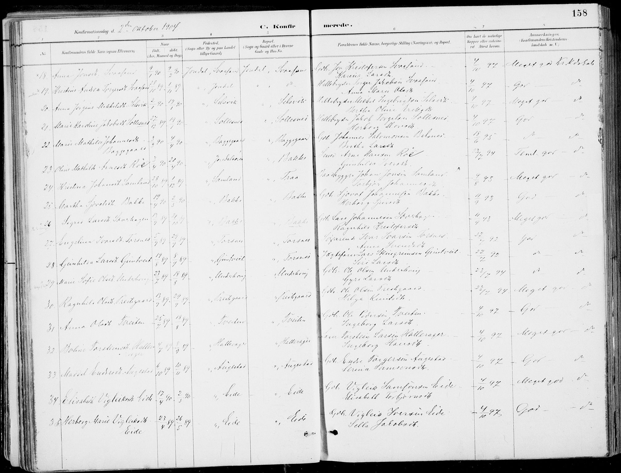 Strandebarm sokneprestembete, SAB/A-78401/H/Haa: Parish register (official) no. E  1, 1886-1908, p. 158