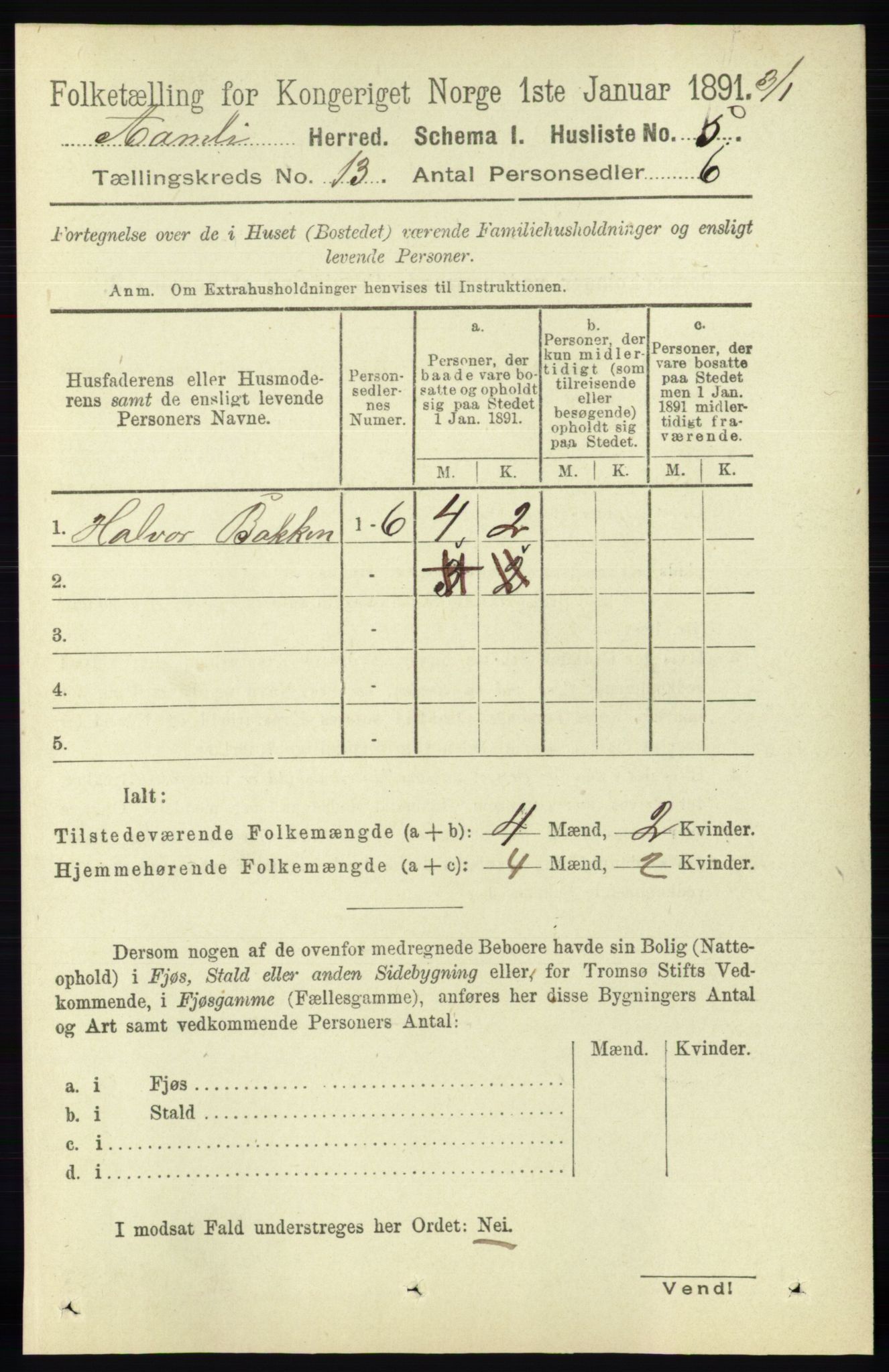 RA, 1891 census for 0929 Åmli, 1891, p. 2136