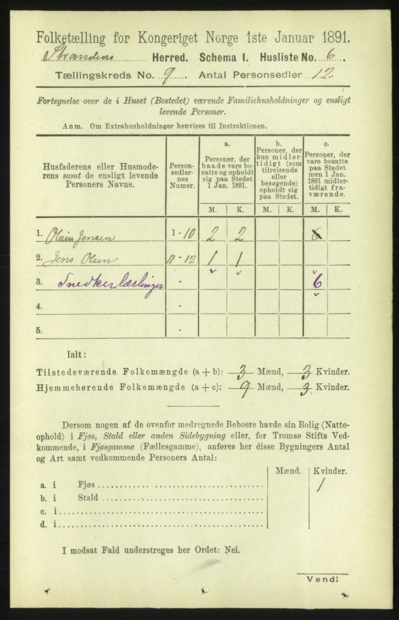 RA, 1891 census for 1525 Stranda, 1891, p. 2173