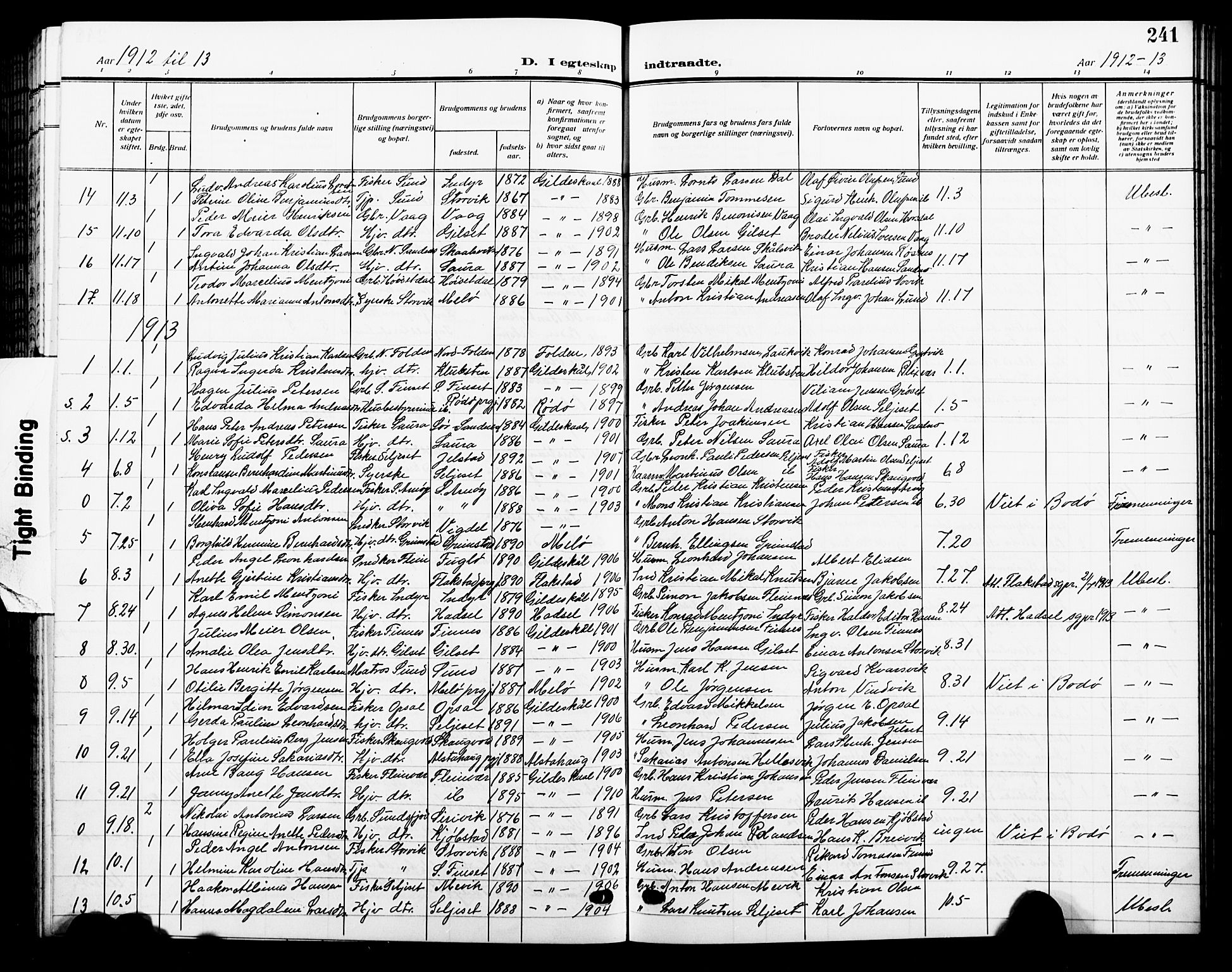 Ministerialprotokoller, klokkerbøker og fødselsregistre - Nordland, AV/SAT-A-1459/805/L0110: Parish register (copy) no. 805C06, 1909-1924, p. 241