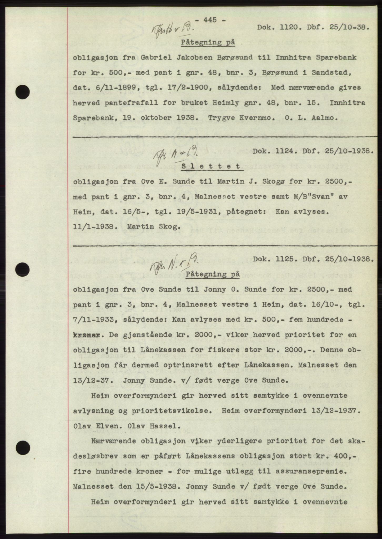 Hitra sorenskriveri, AV/SAT-A-0018/2/2C/2Ca: Mortgage book no. C1, 1936-1945, Diary no: : 1120/1938