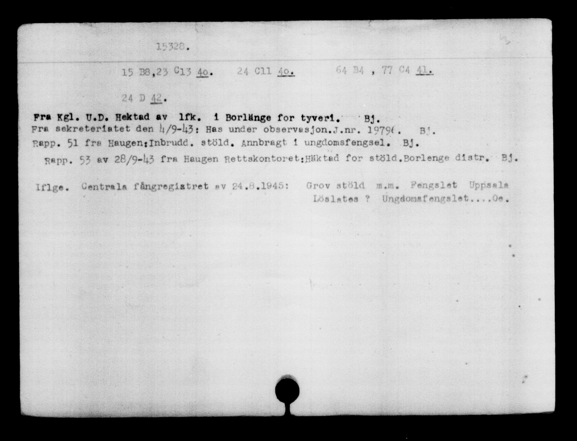 Utenriksstasjonene, Legasjonen i Stockholm, Flyktningkontoret, AV/RA-S-6753/V/Va/L0007: Kjesäterkartoteket, flyktninger med registreringsnr. 12700-15723, 1940-1945, p. 3019