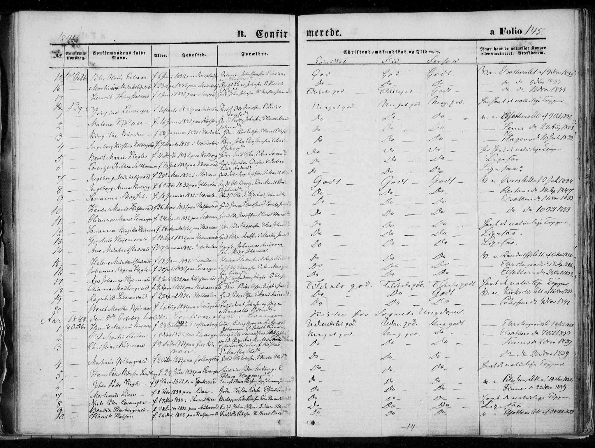 Ministerialprotokoller, klokkerbøker og fødselsregistre - Nord-Trøndelag, AV/SAT-A-1458/720/L0183: Parish register (official) no. 720A01, 1836-1855, p. 145