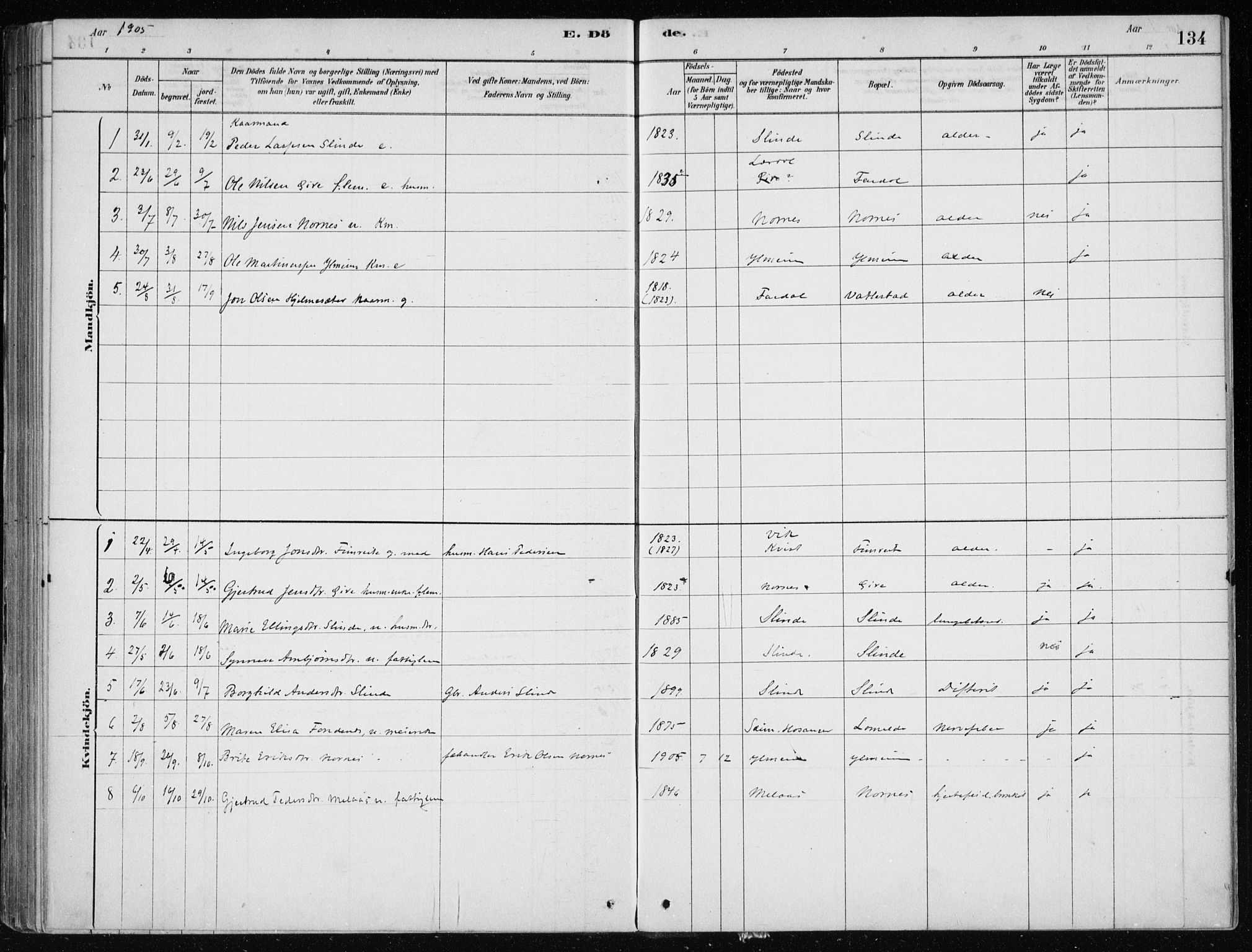 Sogndal sokneprestembete, SAB/A-81301/H/Haa/Haac/L0001: Parish register (official) no. C 1, 1878-1907, p. 134