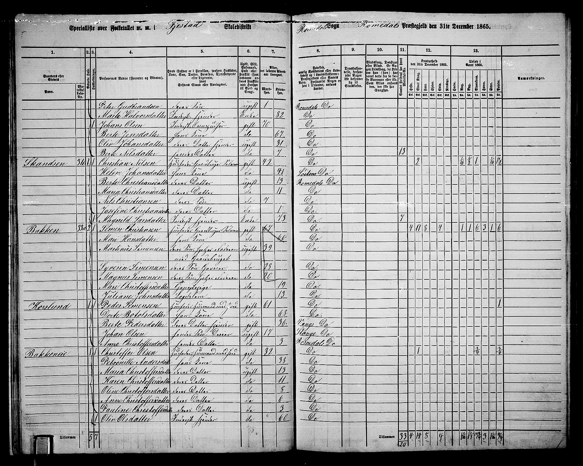 RA, 1865 census for Romedal, 1865, p. 23