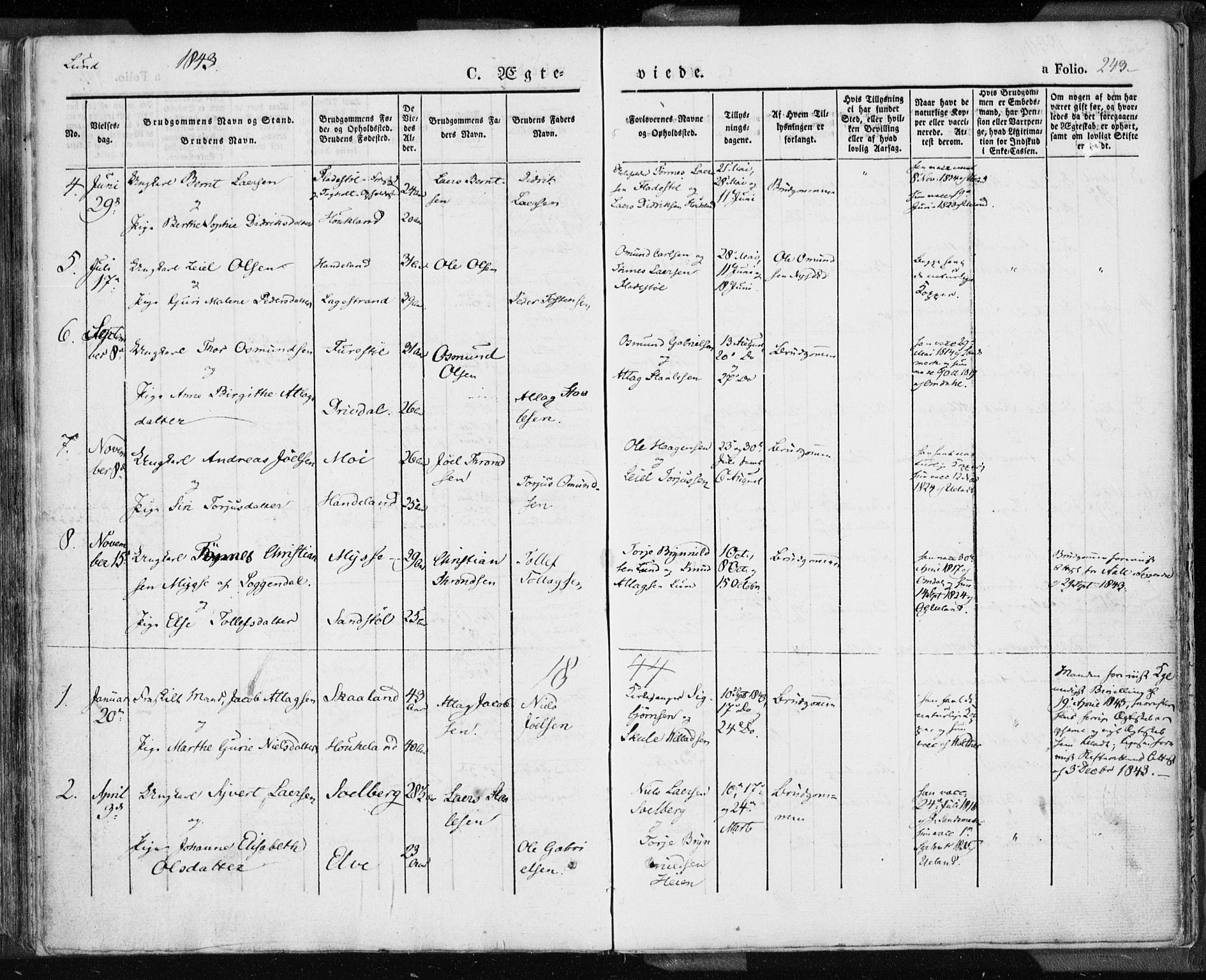 Lund sokneprestkontor, AV/SAST-A-101809/S06/L0007: Parish register (official) no. A 7.1, 1833-1854, p. 243