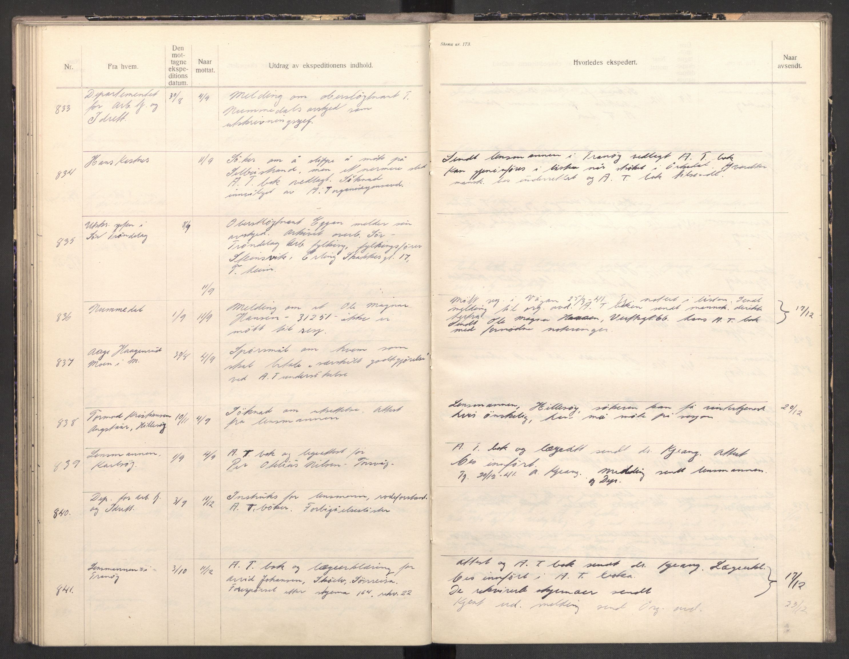 Norges arbeidstjeneste, AV/RA-S-5014/C/Ca/L0001: Journal for utskrivning Nordland og Troms, 1940-1942, p. 138