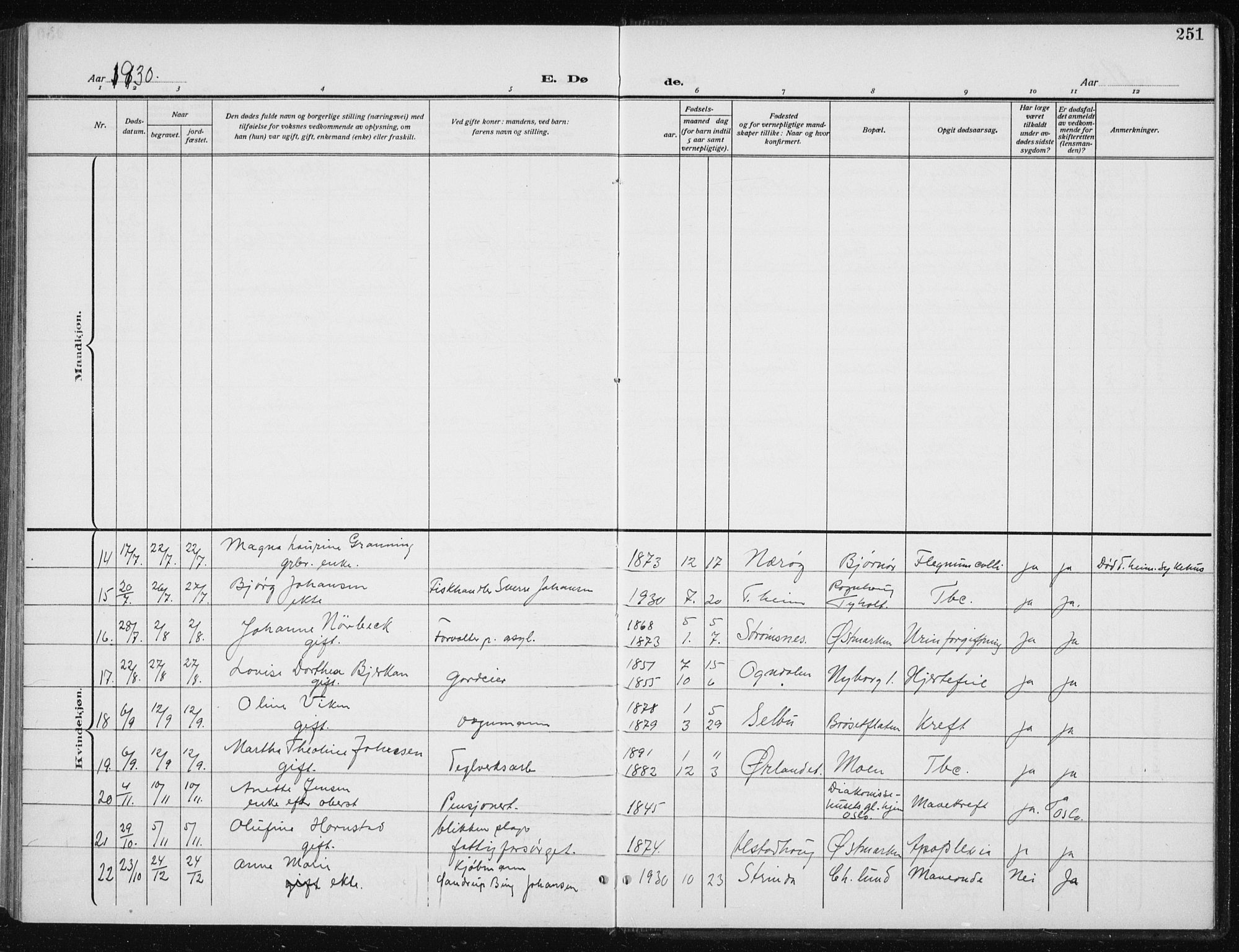 Ministerialprotokoller, klokkerbøker og fødselsregistre - Sør-Trøndelag, SAT/A-1456/606/L0314: Parish register (copy) no. 606C10, 1911-1937, p. 251