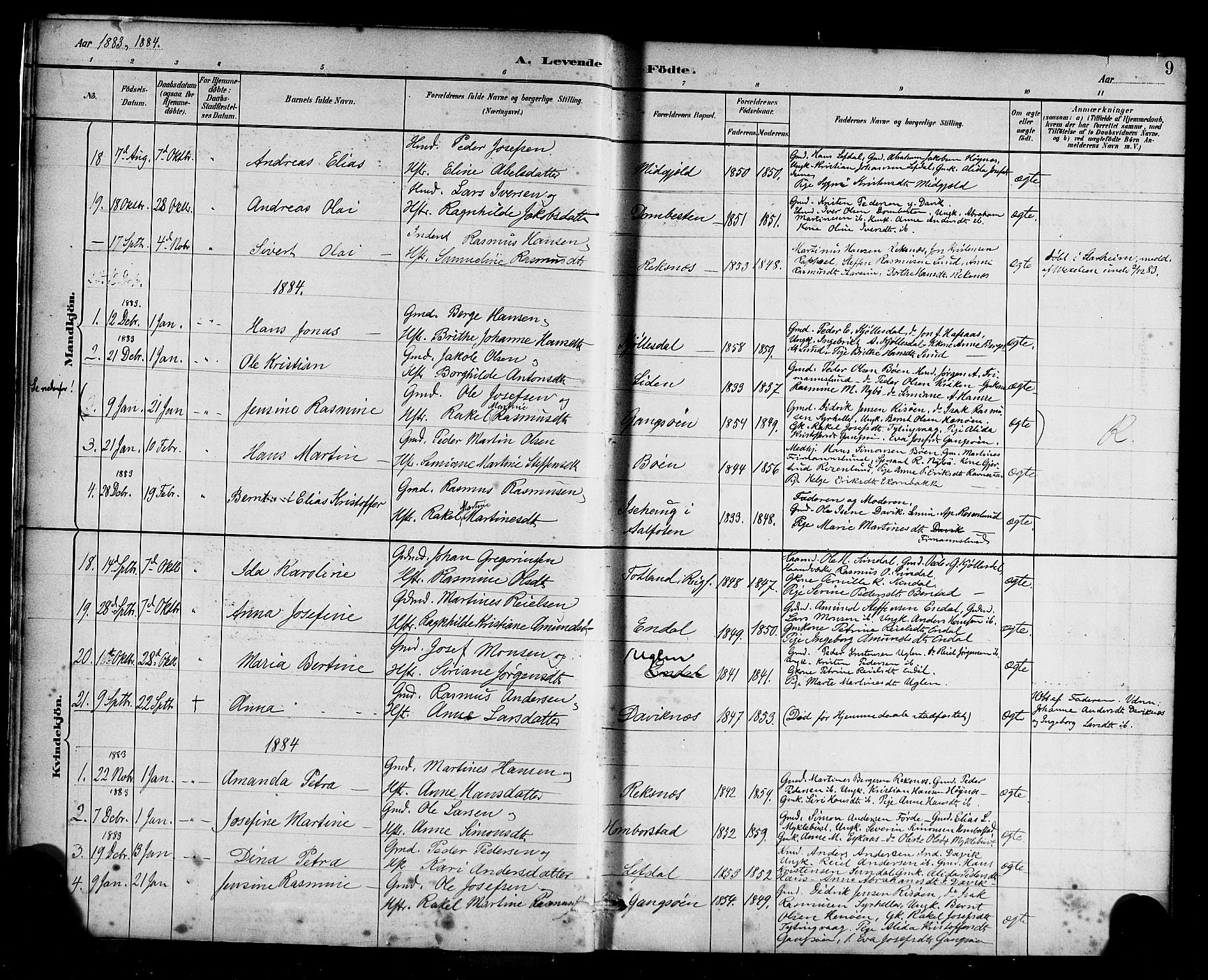 Davik sokneprestembete, AV/SAB-A-79701/H/Haa/Haab/L0001: Parish register (official) no. B 1, 1882-1900, p. 9