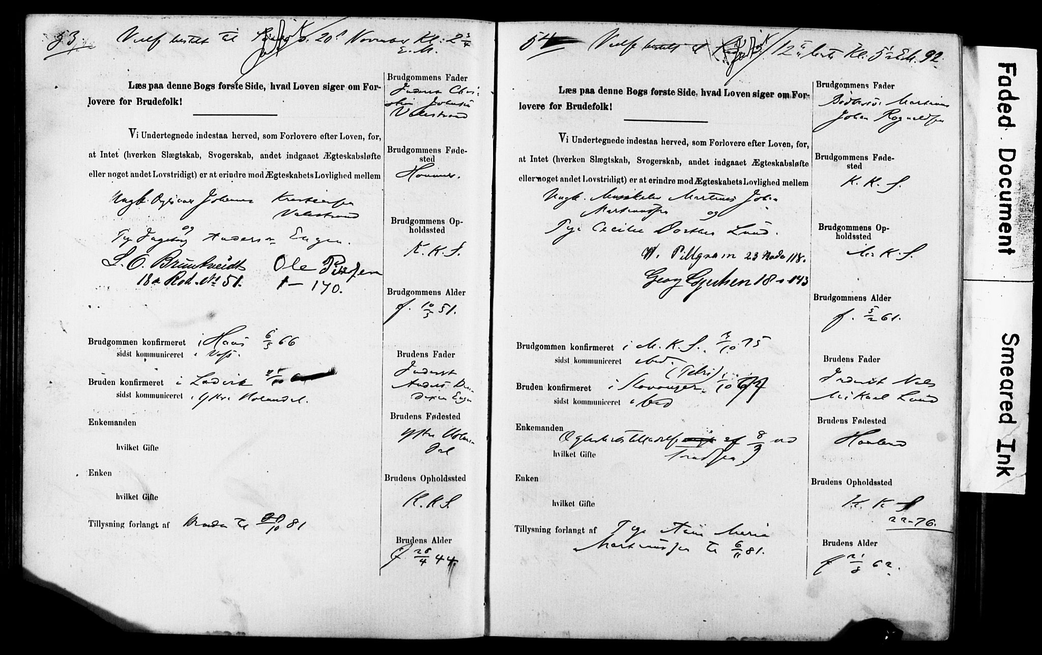 Korskirken sokneprestembete, AV/SAB-A-76101: Best man's statements no. II.5.5, 1878-1889, p. 92