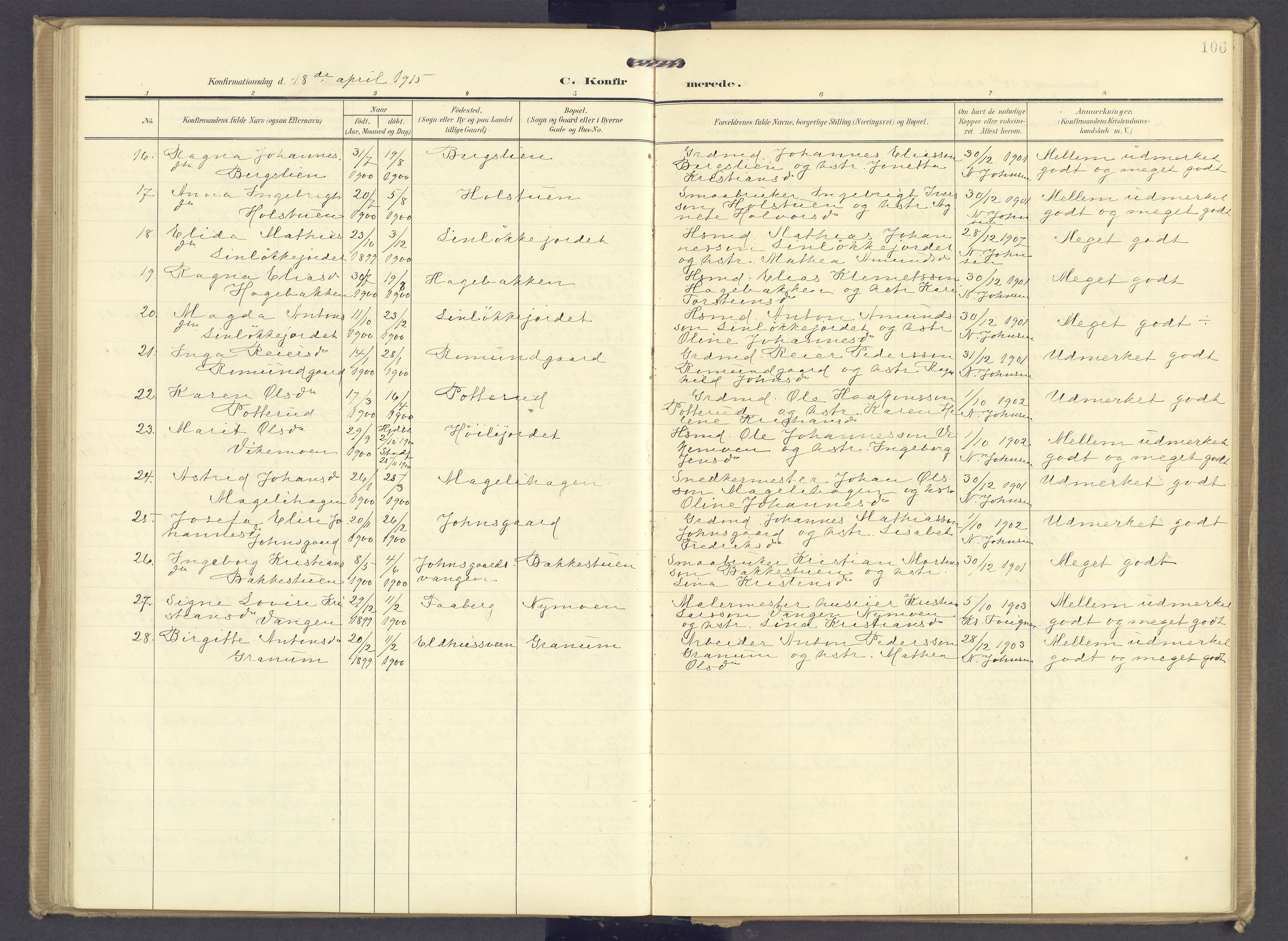 Øyer prestekontor, SAH/PREST-084/H/Ha/Haa/L0013: Parish register (official) no. 13, 1905-1920, p. 106