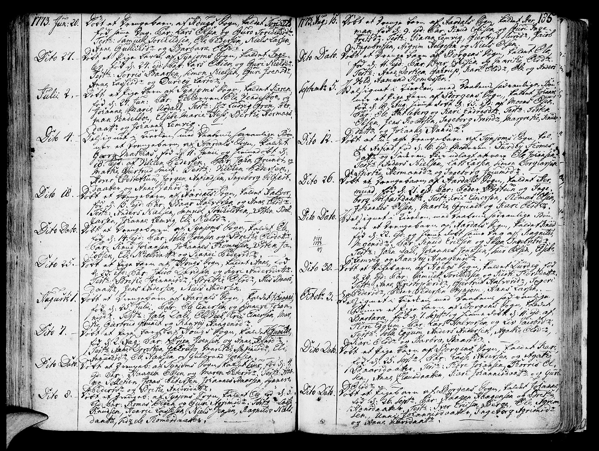 Lærdal sokneprestembete, SAB/A-81201: Parish register (official) no. A 2, 1752-1782, p. 185