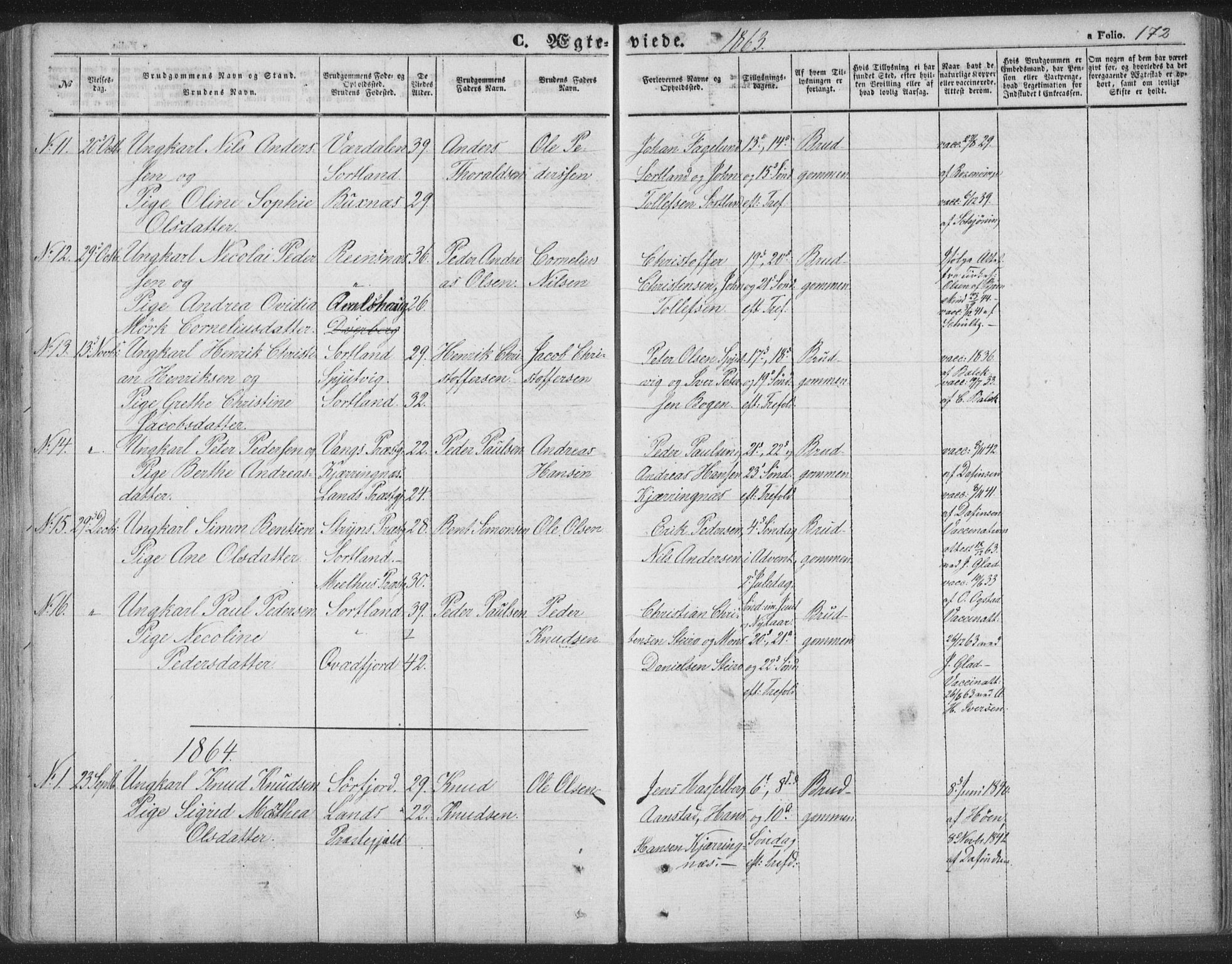 Ministerialprotokoller, klokkerbøker og fødselsregistre - Nordland, AV/SAT-A-1459/895/L1369: Parish register (official) no. 895A04, 1852-1872, p. 172