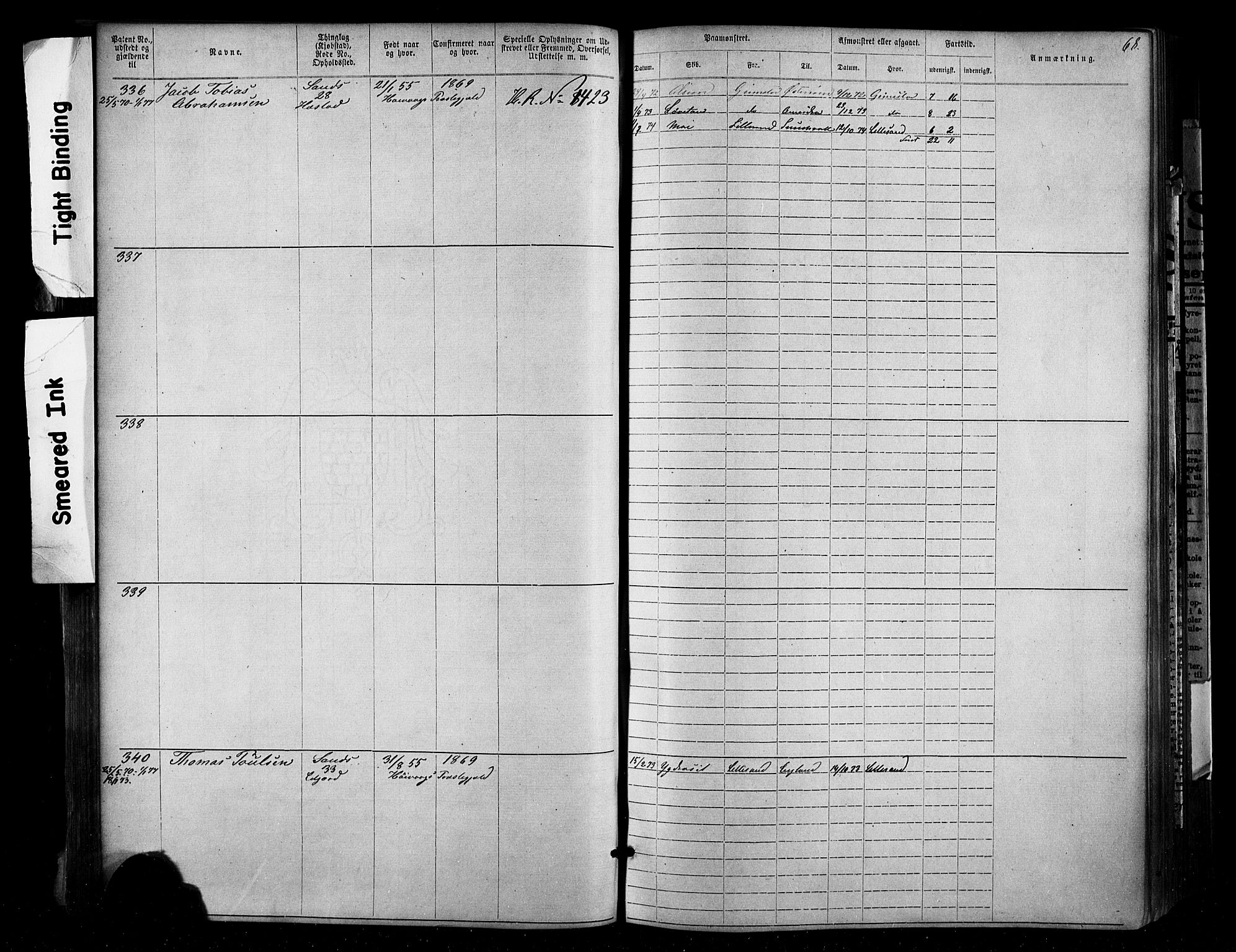 Lillesand mønstringskrets, SAK/2031-0014/F/Fa/L0002: Annotasjonsrulle nr 1-1910 med register, W-8, 1868-1891, p. 77