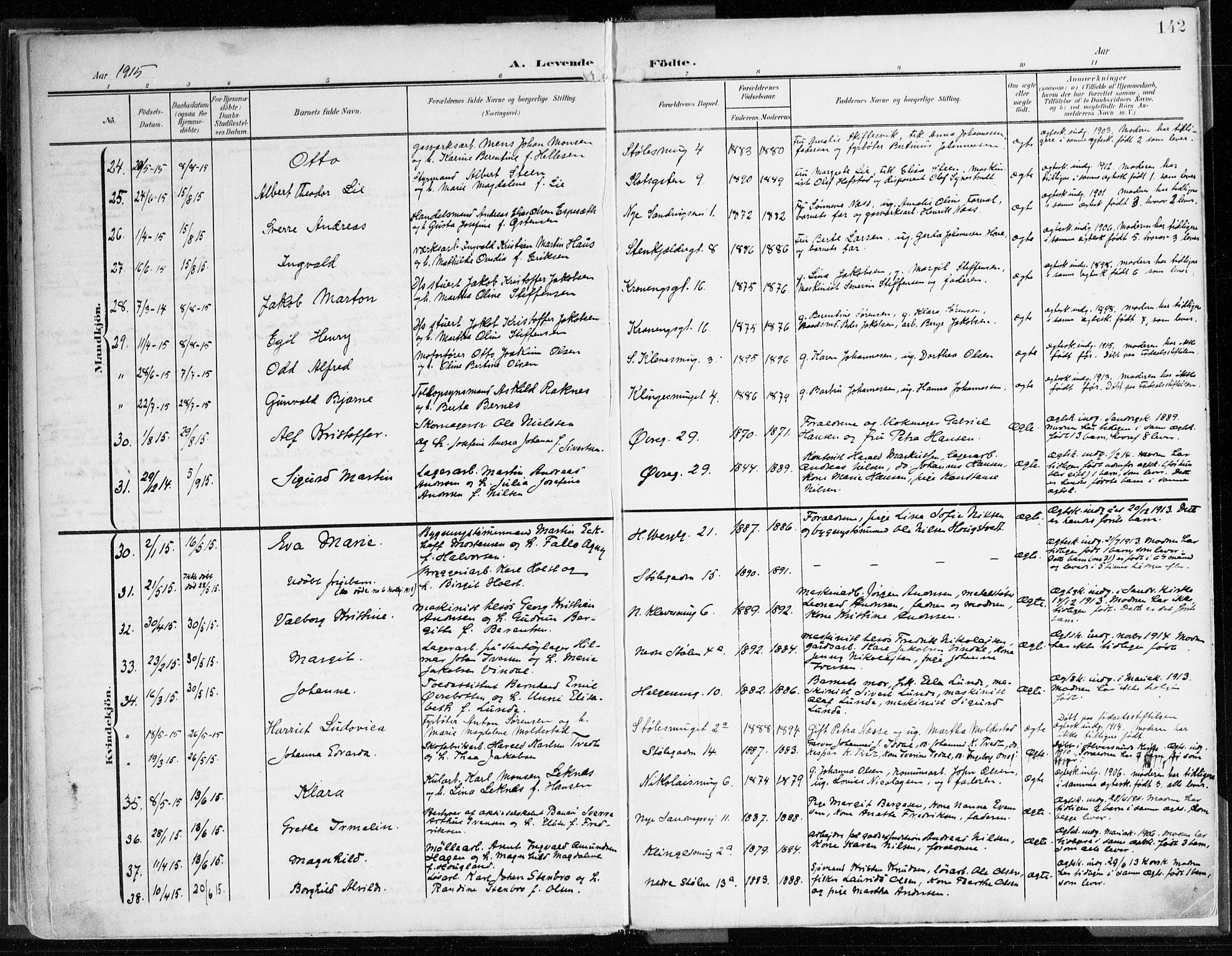 Mariakirken Sokneprestembete, AV/SAB-A-76901/H/Haa/L0010: Parish register (official) no. B 1, 1901-1915, p. 142