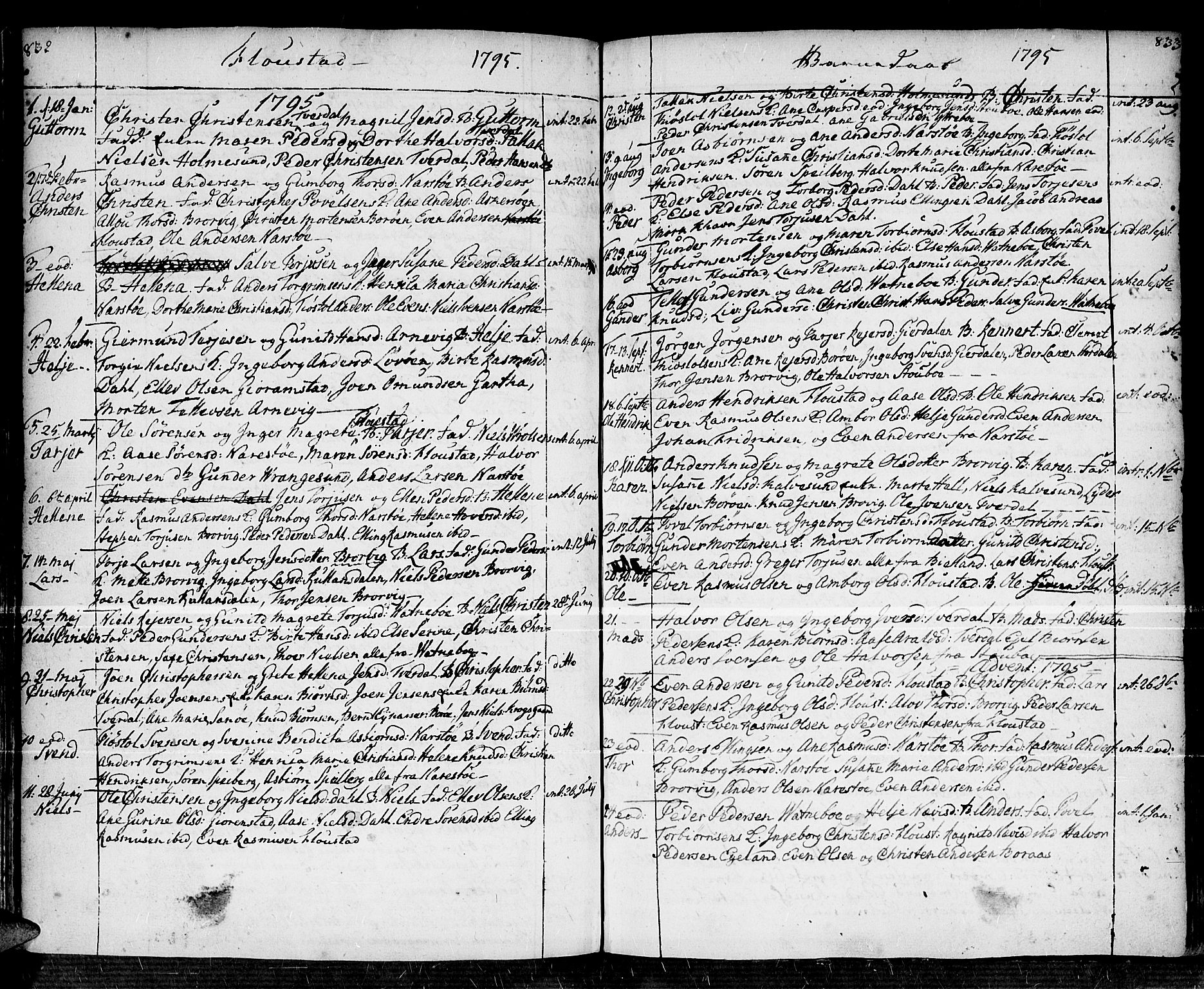 Dypvåg sokneprestkontor, SAK/1111-0007/F/Fa/Faa/L0001: Parish register (official) no. A 1 /2, 1765-1798, p. 832-833
