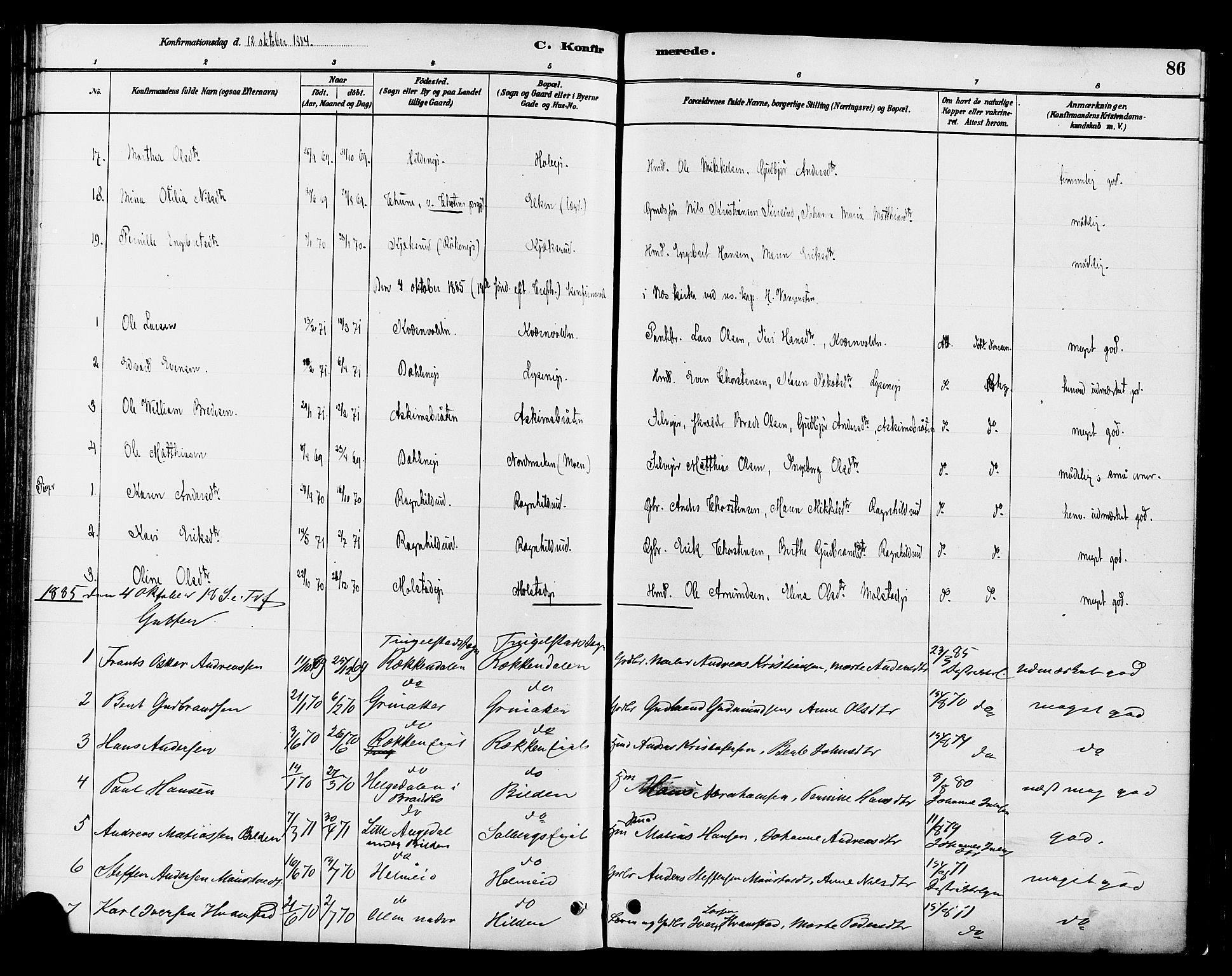 Gran prestekontor, SAH/PREST-112/H/Ha/Haa/L0016: Parish register (official) no. 16, 1880-1888, p. 86