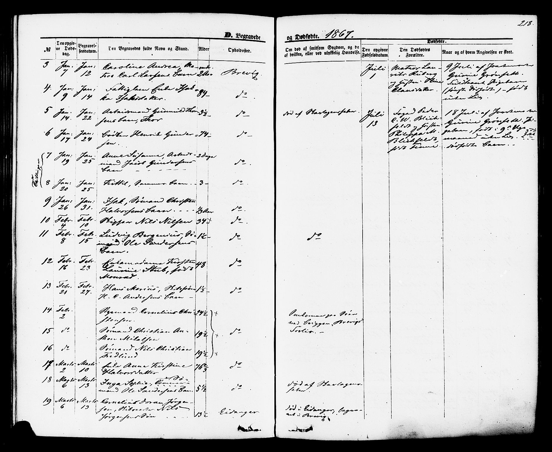 Brevik kirkebøker, AV/SAKO-A-255/F/Fa/L0006: Parish register (official) no. 6, 1866-1881, p. 218