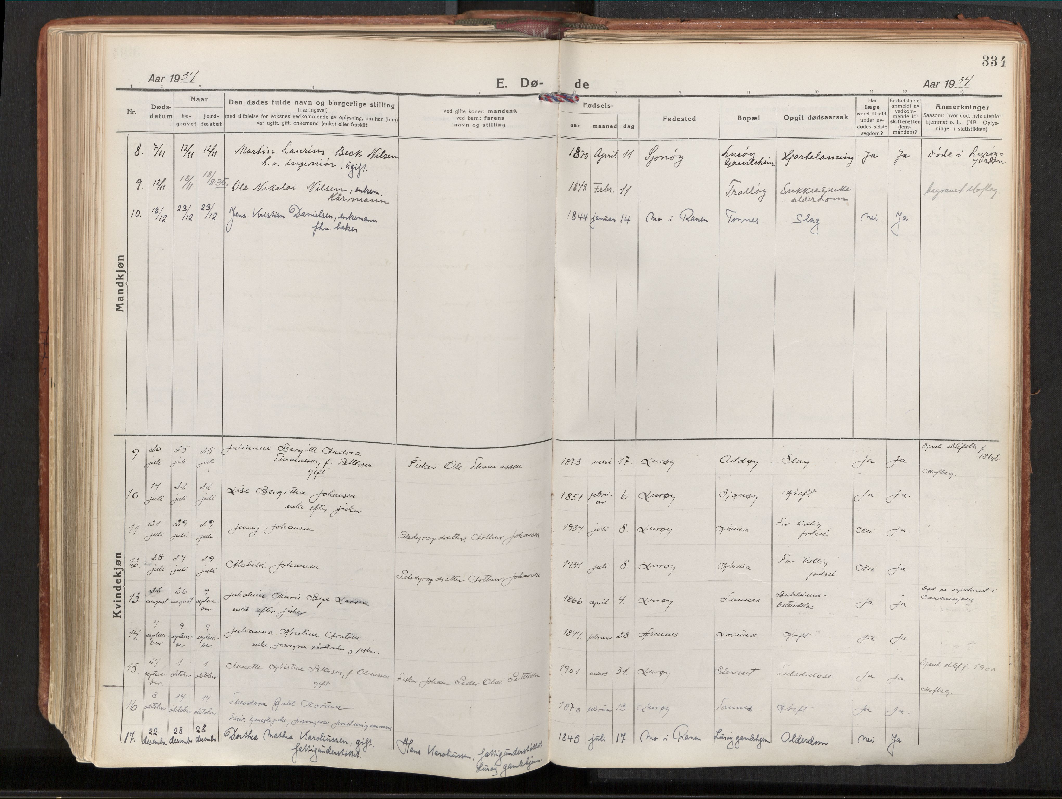 Ministerialprotokoller, klokkerbøker og fødselsregistre - Nordland, AV/SAT-A-1459/839/L0570: Parish register (official) no. 839A07, 1923-1942, p. 334