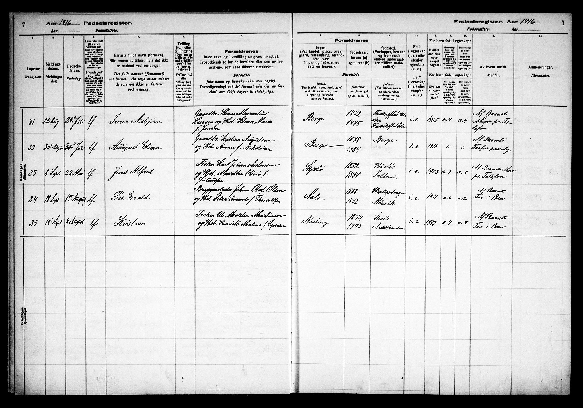 Onsøy prestekontor Kirkebøker, AV/SAO-A-10914/J/Ja/L0001: Birth register no. I 1, 1916-1937, p. 7