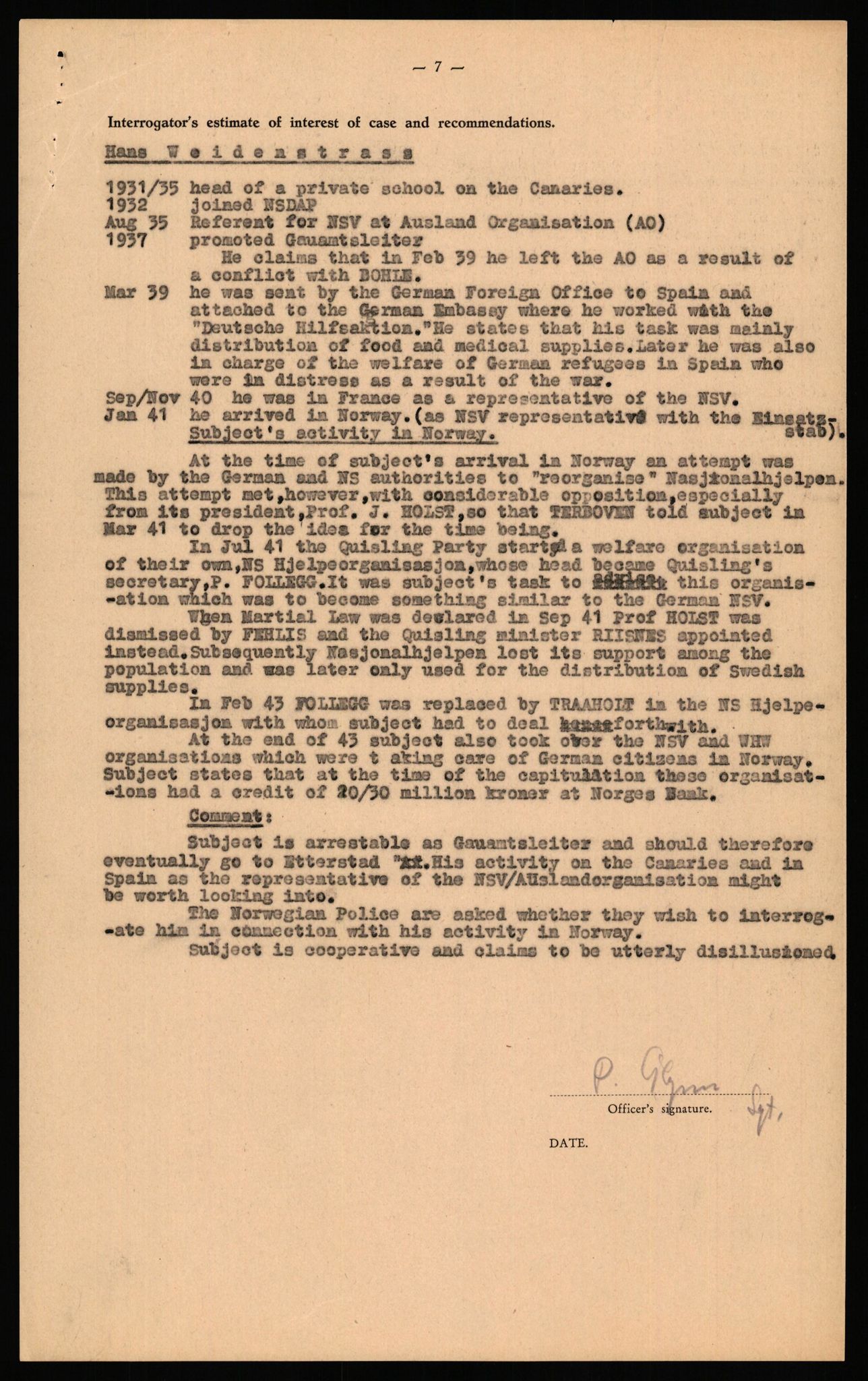 Forsvaret, Forsvarets overkommando II, AV/RA-RAFA-3915/D/Db/L0035: CI Questionaires. Tyske okkupasjonsstyrker i Norge. Tyskere., 1945-1946, p. 143