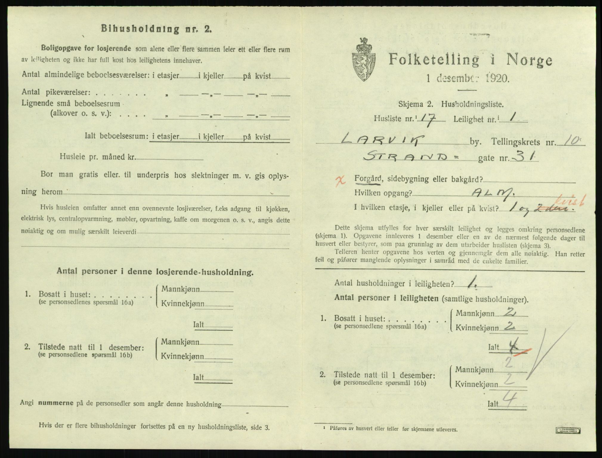 SAKO, 1920 census for Larvik, 1920, p. 7544