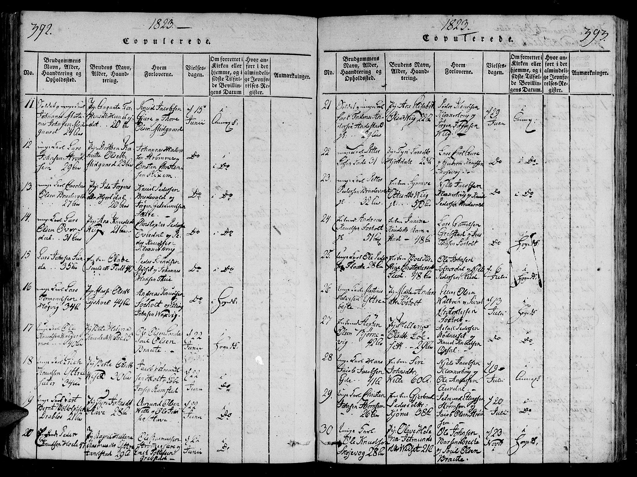 Ministerialprotokoller, klokkerbøker og fødselsregistre - Møre og Romsdal, SAT/A-1454/522/L0310: Parish register (official) no. 522A05, 1816-1832, p. 392-393