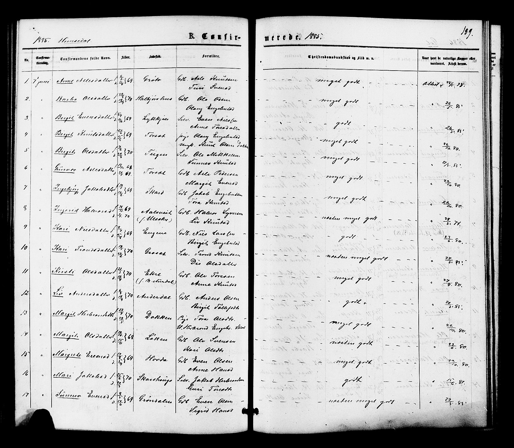 Gol kirkebøker, SAKO/A-226/F/Fa/L0004: Parish register (official) no. I 4, 1876-1886, p. 189
