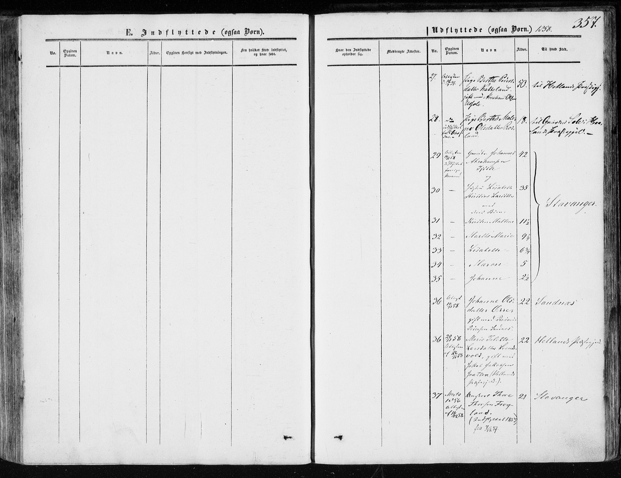 Klepp sokneprestkontor, SAST/A-101803/001/3/30BA/L0005: Parish register (official) no. A 5, 1853-1870, p. 357