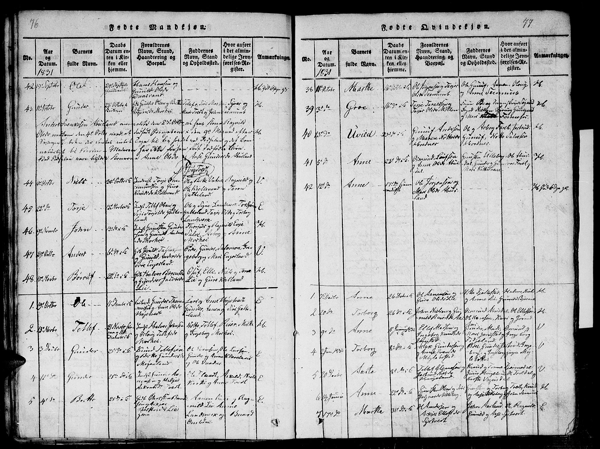 Evje sokneprestkontor, SAK/1111-0008/F/Fb/Fba/L0001: Parish register (copy) no. B 1, 1816-1842, p. 76-77