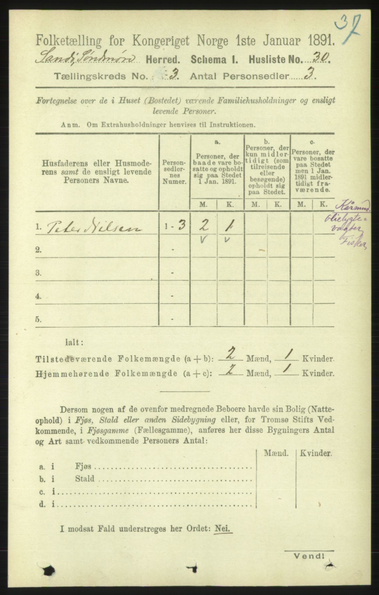 RA, 1891 census for 1514 Sande, 1891, p. 448