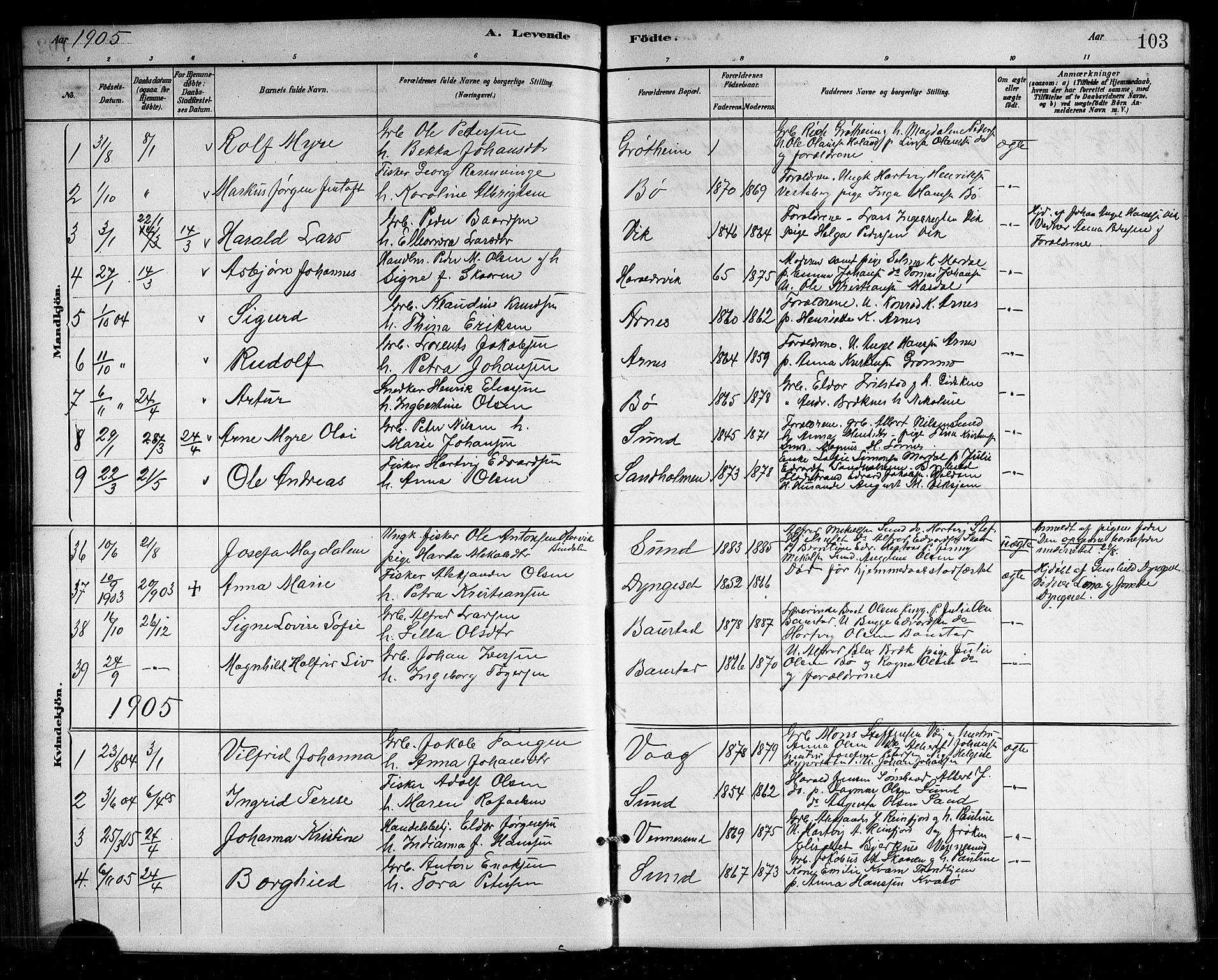 Ministerialprotokoller, klokkerbøker og fødselsregistre - Nordland, SAT/A-1459/812/L0188: Parish register (copy) no. 812C06, 1884-1912, p. 103