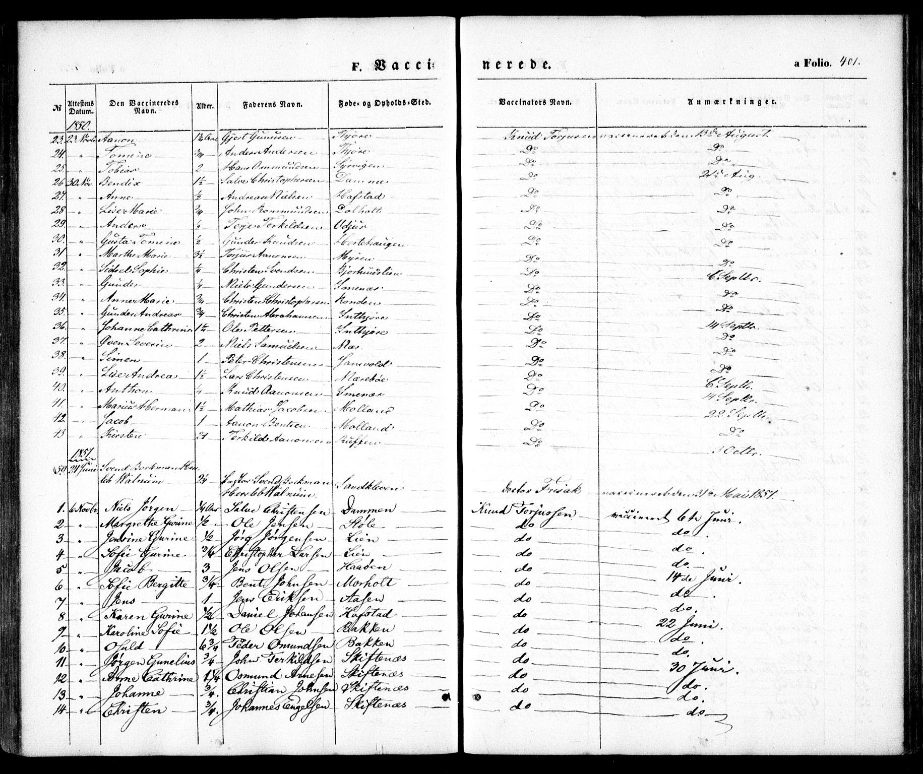 Hommedal sokneprestkontor, SAK/1111-0023/F/Fa/Fab/L0004: Parish register (official) no. A 4, 1848-1860, p. 401