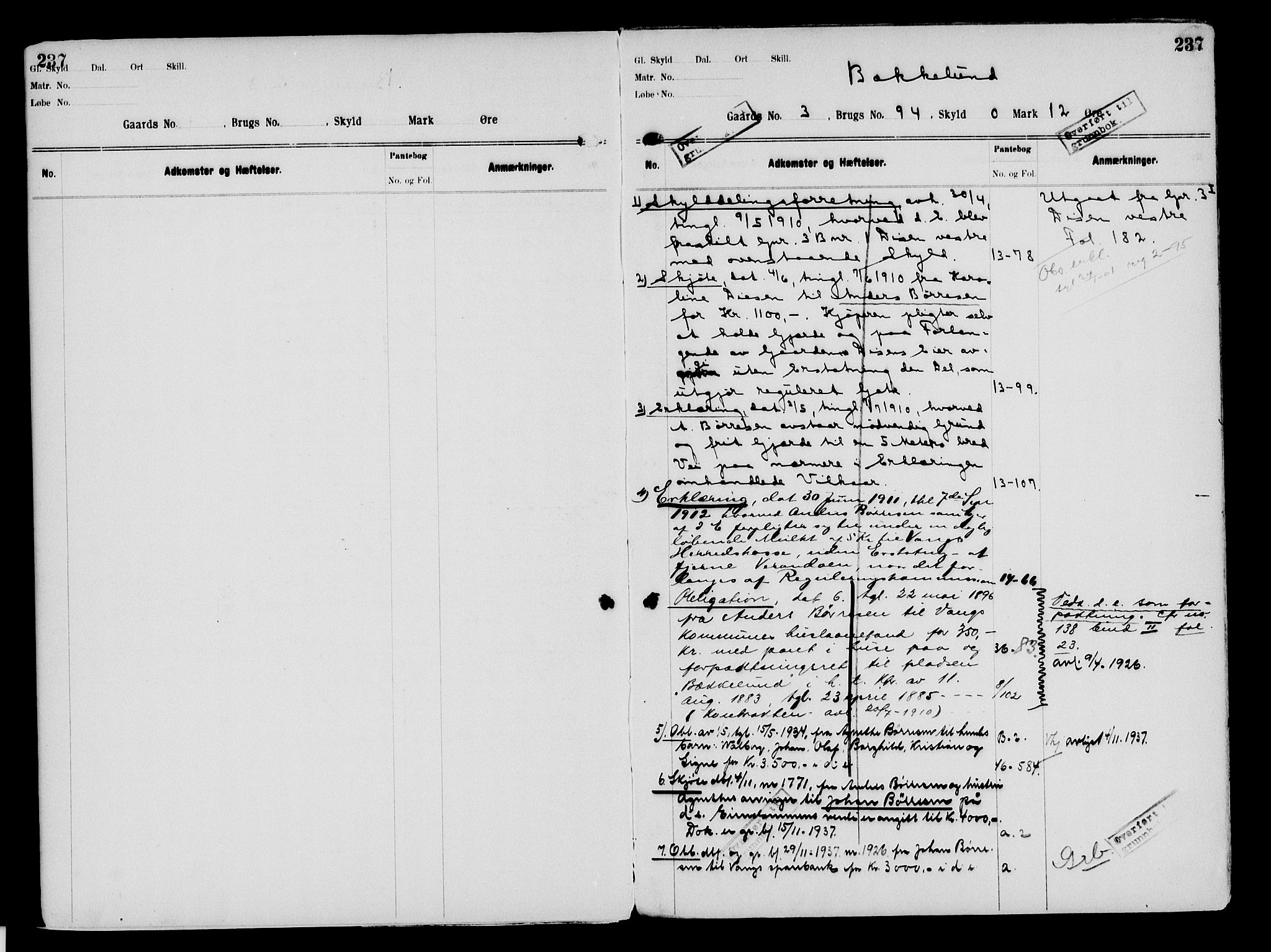 Nord-Hedmark sorenskriveri, SAH/TING-012/H/Ha/Had/Hade/L0003: Mortgage register no. 4.3, 1899-1940, p. 237