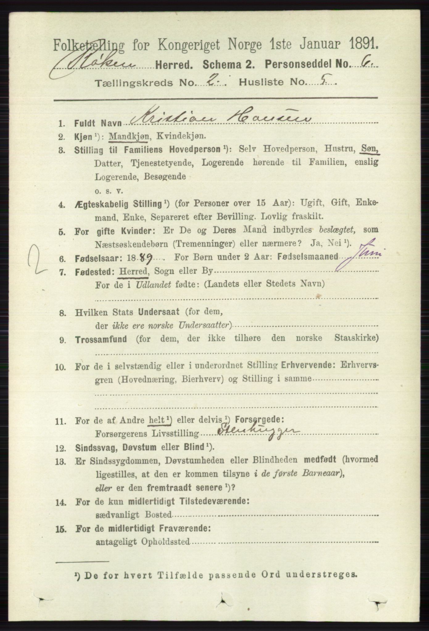 RA, 1891 census for 0627 Røyken, 1891, p. 583