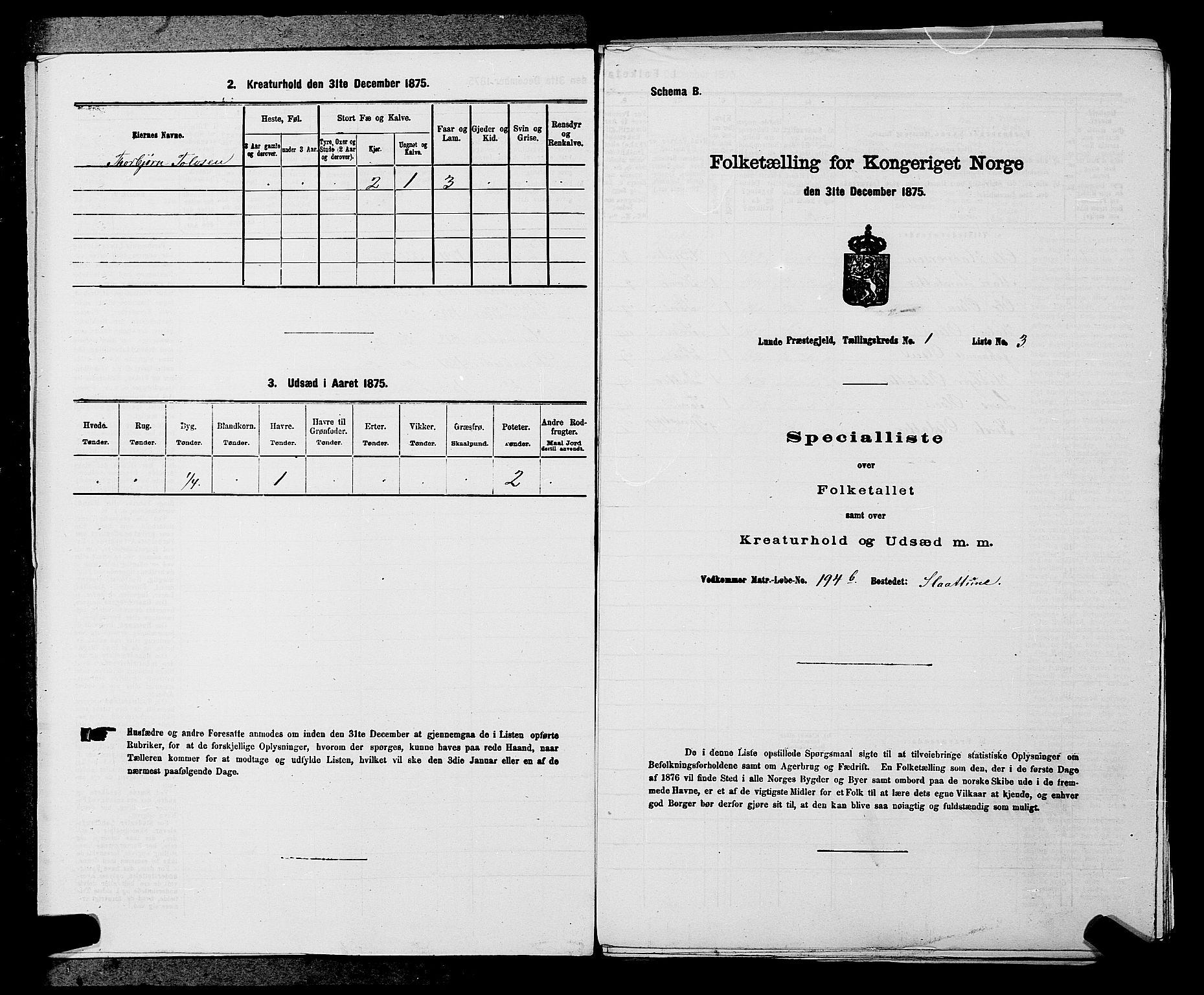 SAKO, 1875 census for 0820P Lunde, 1875, p. 42