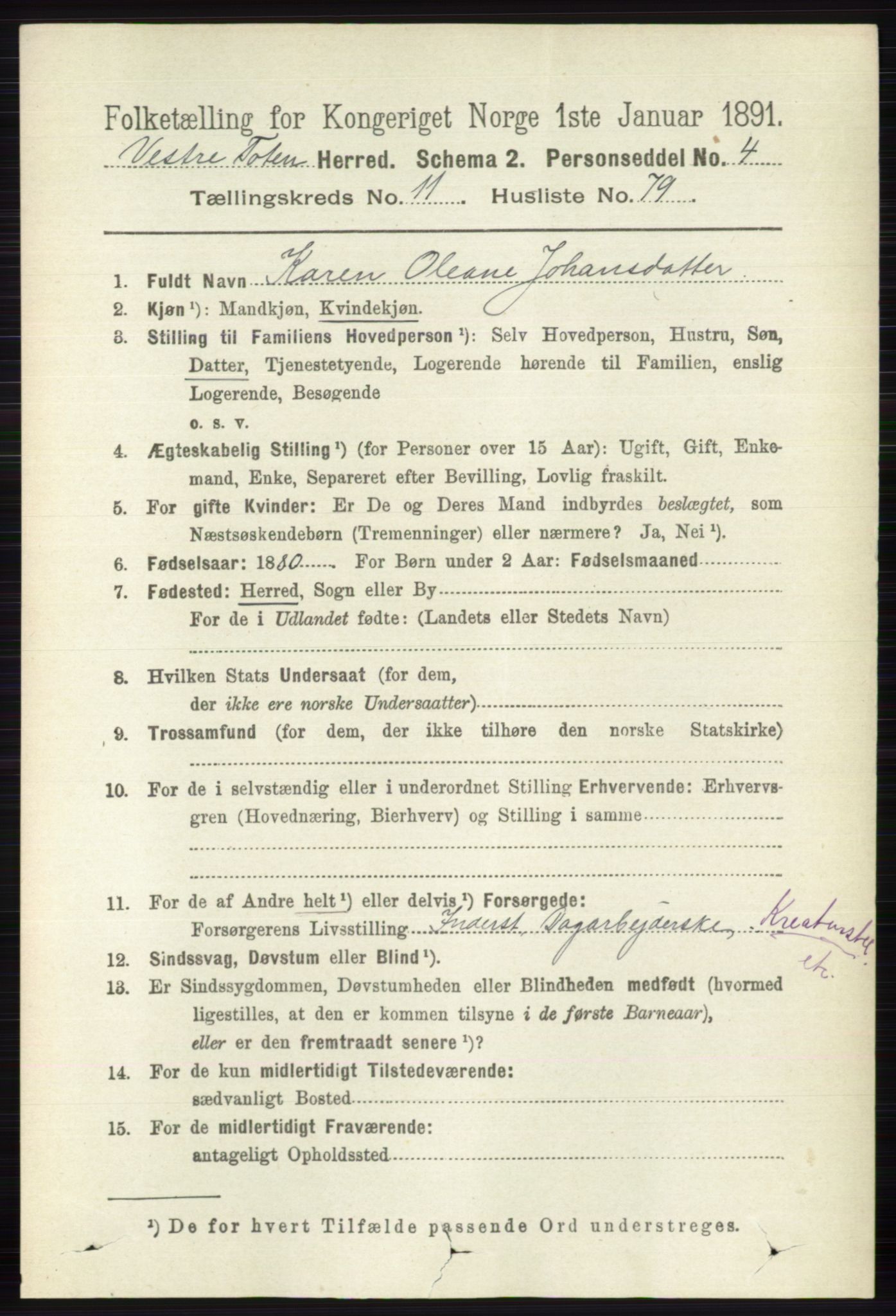 RA, 1891 census for 0529 Vestre Toten, 1891, p. 7187