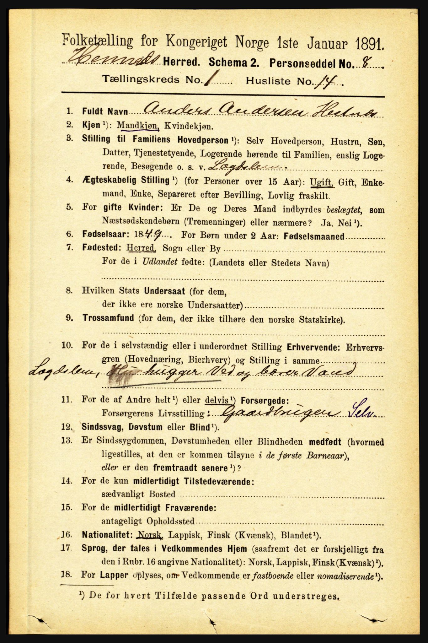 RA, 1891 census for 1832 Hemnes, 1891, p. 311