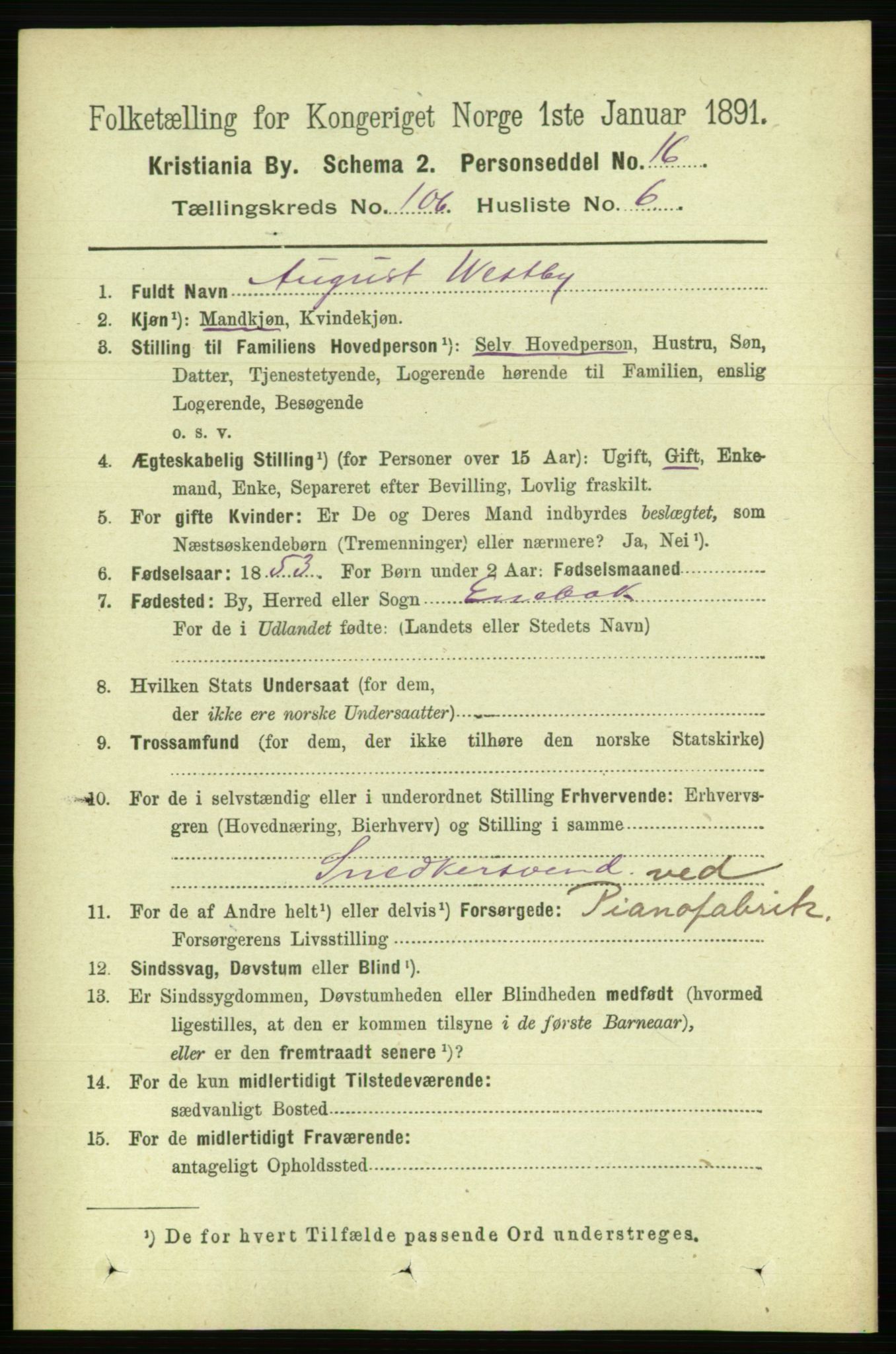 RA, 1891 census for 0301 Kristiania, 1891, p. 53960