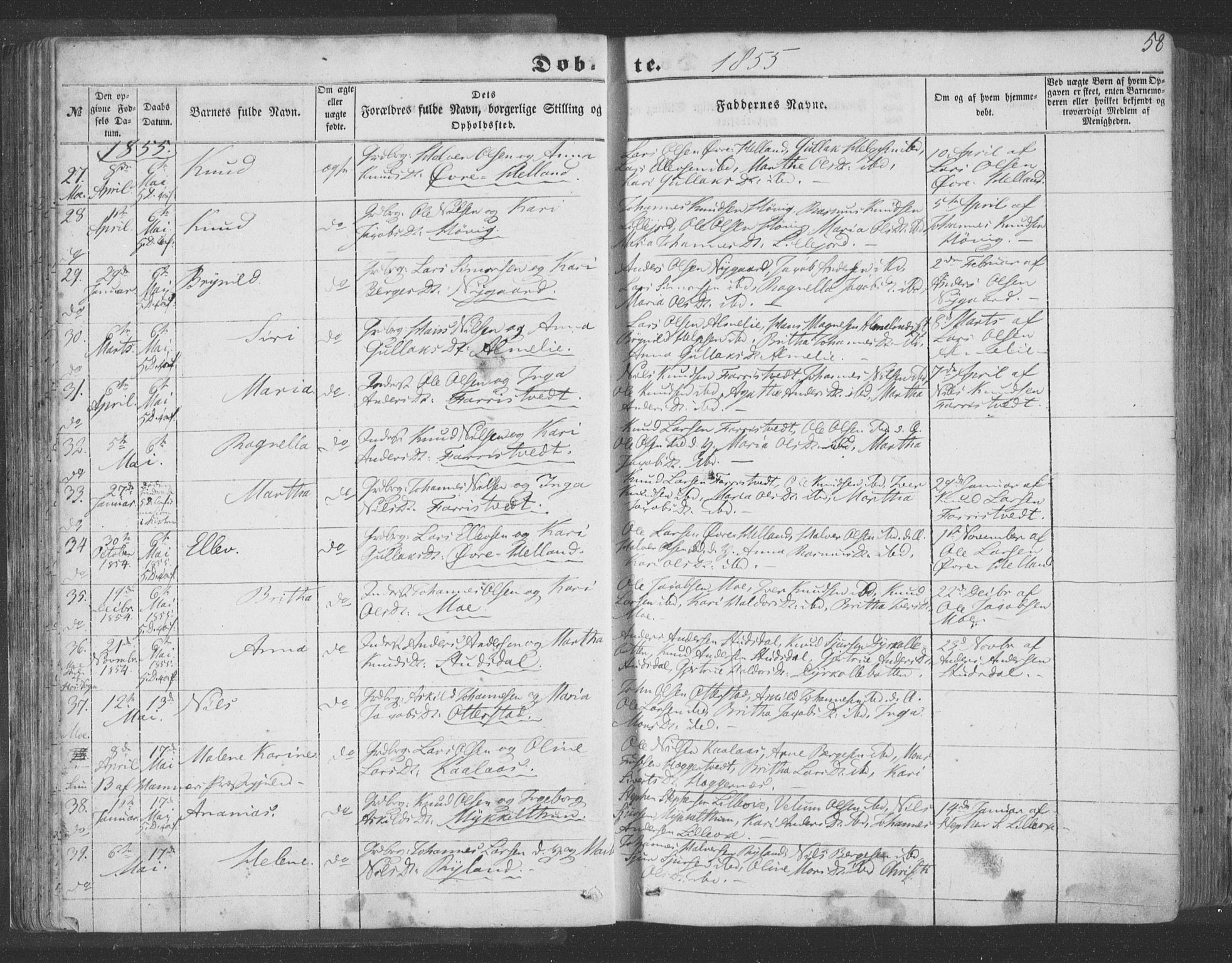 Hosanger sokneprestembete, AV/SAB-A-75801/H/Haa: Parish register (official) no. A 8, 1849-1863, p. 58