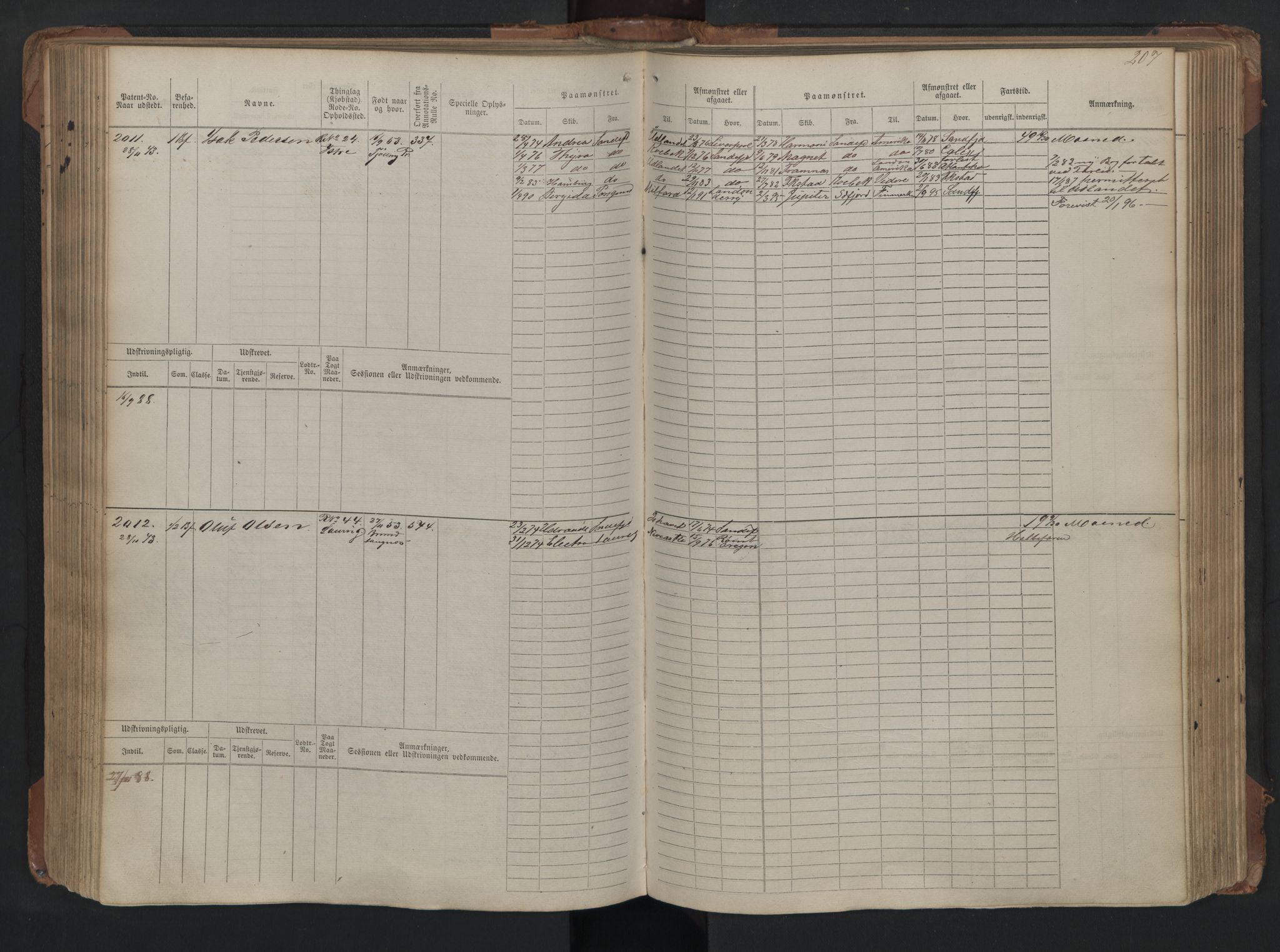 Larvik innrulleringskontor, AV/SAKO-A-787/F/Fc/L0005: Hovedrulle, 1868, p. 207